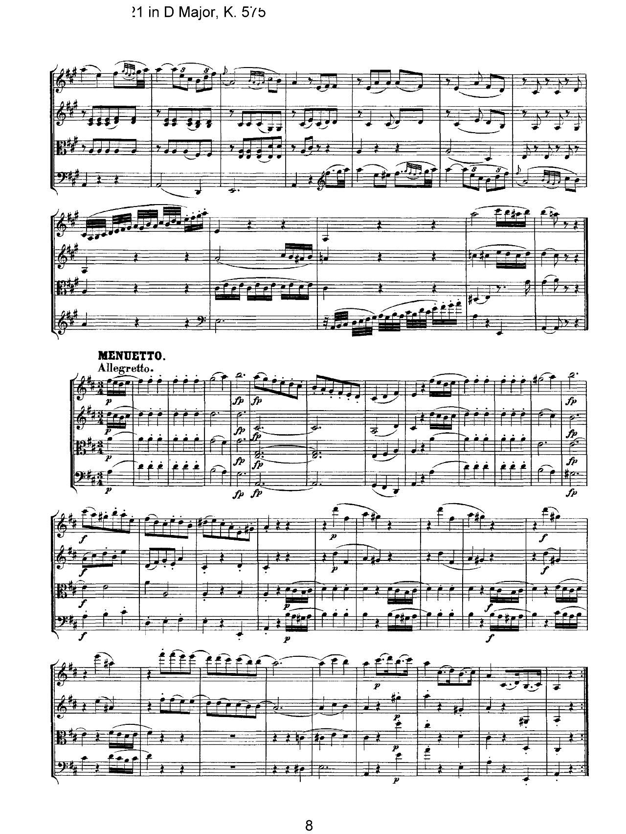 Mozart Quartet No 21 in D Major K 575(V)8