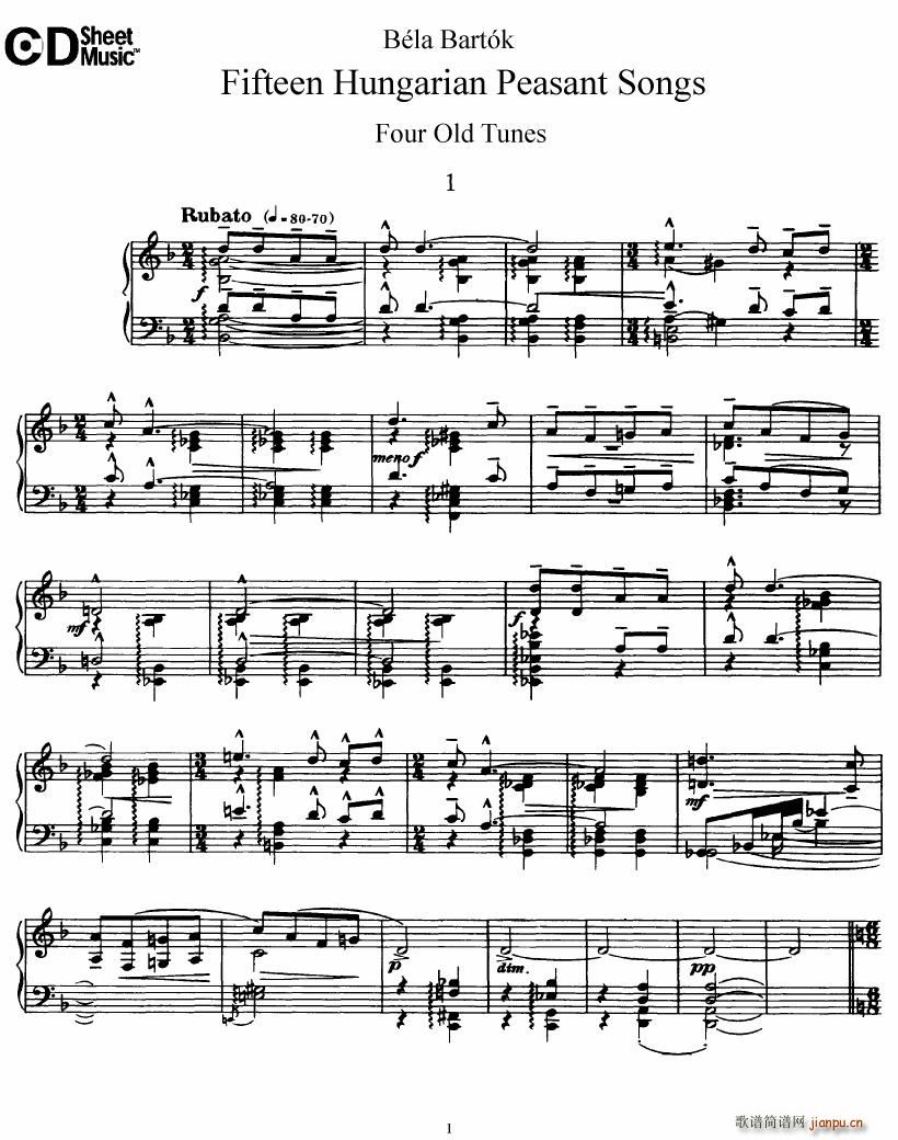 Bartok SZ 71 Fifteen Hungarian Peasant Songs Piano(V)1
