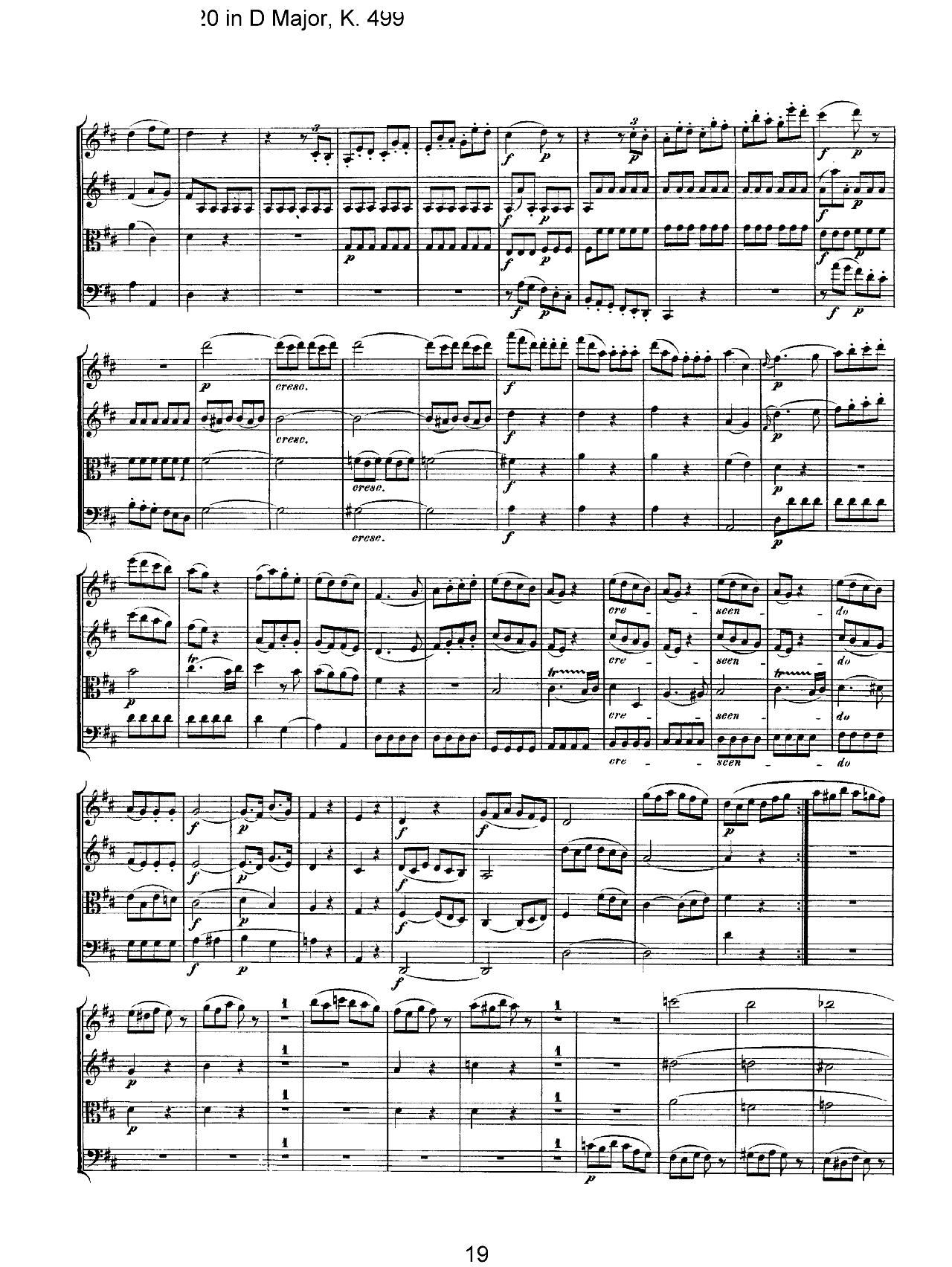 Mozart Quartet No 20 in D Major K 499(V)19