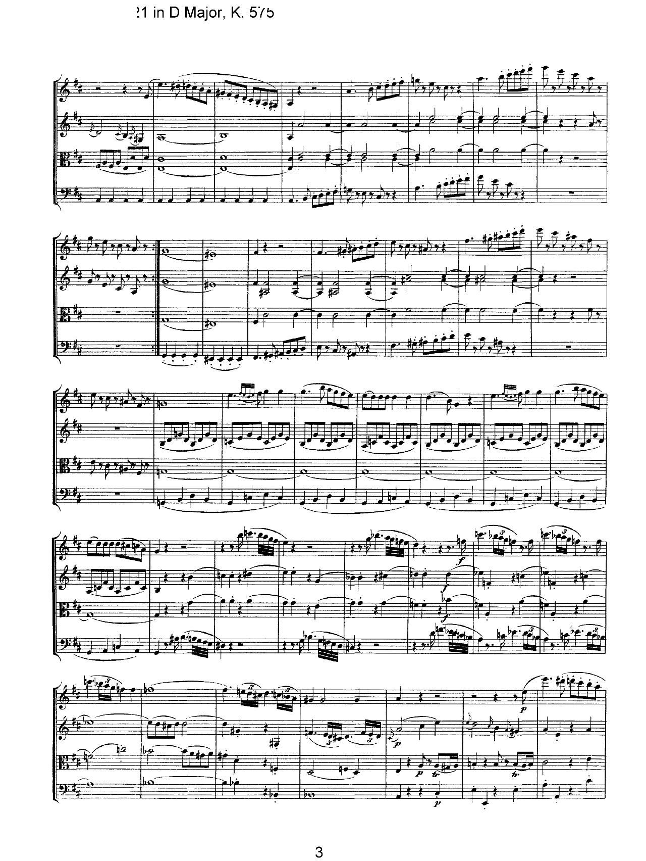 Mozart Quartet No 21 in D Major K 575(V)3