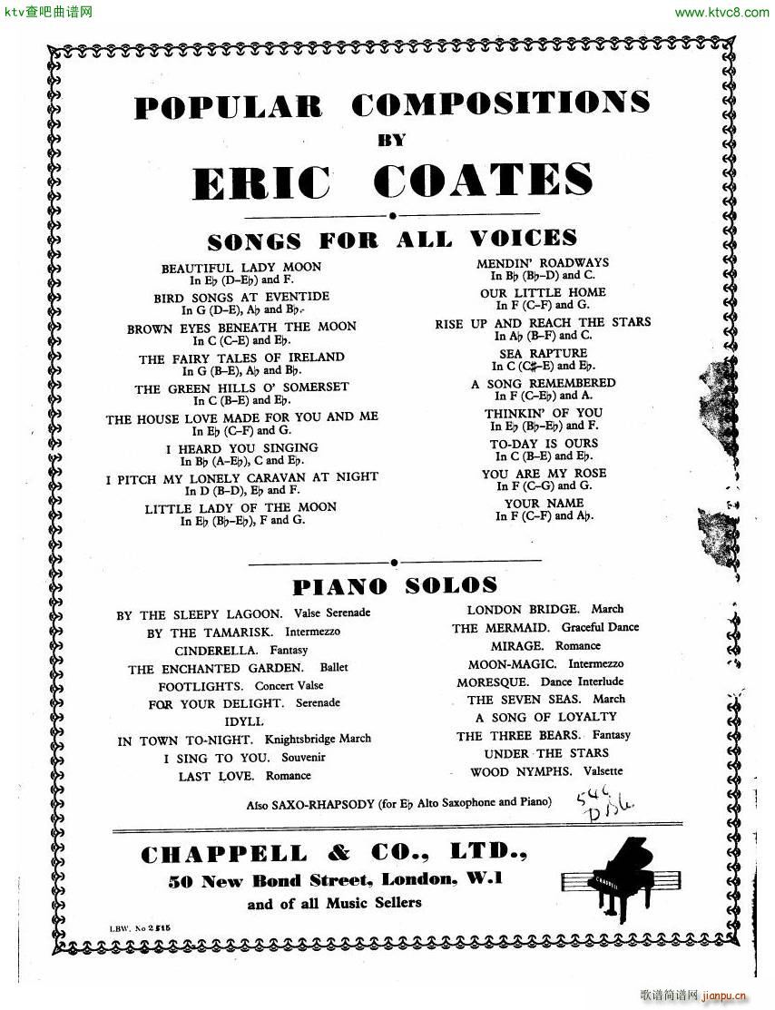 Coates The Three Elizabeths Piano Suite(V)25