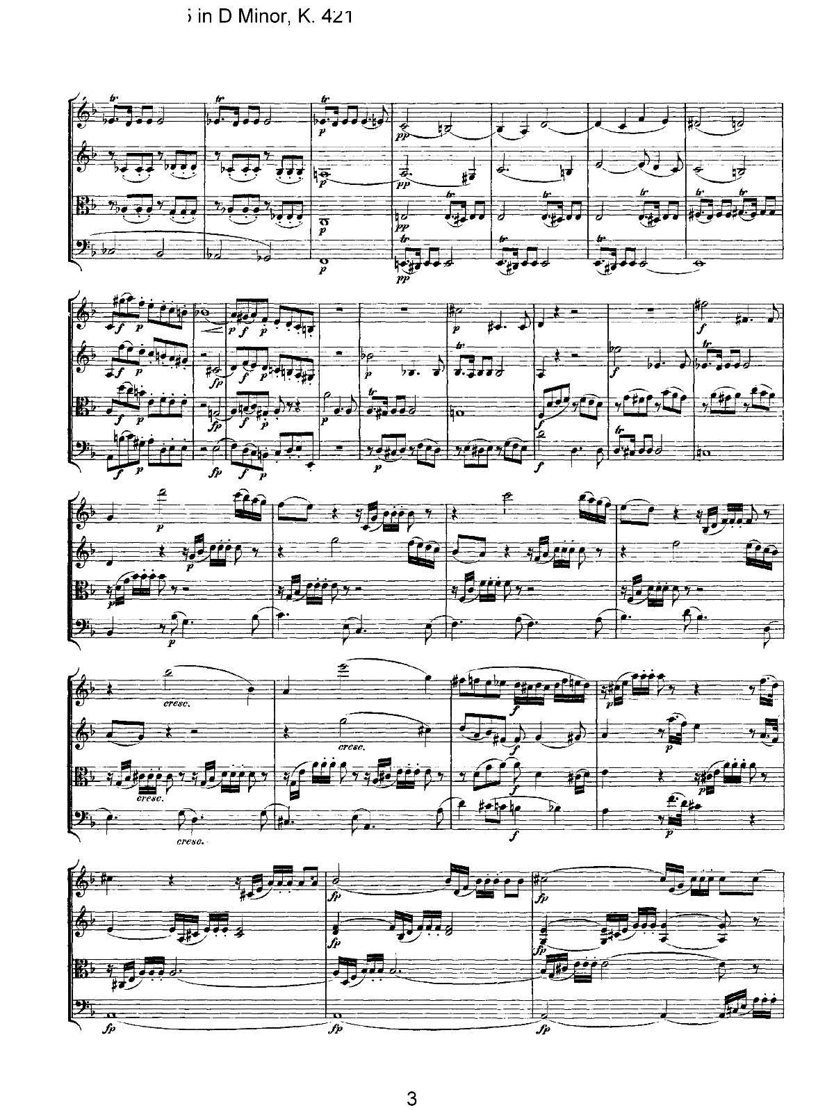 Mozart Quartet No 15 in D Minor K 421(V)3