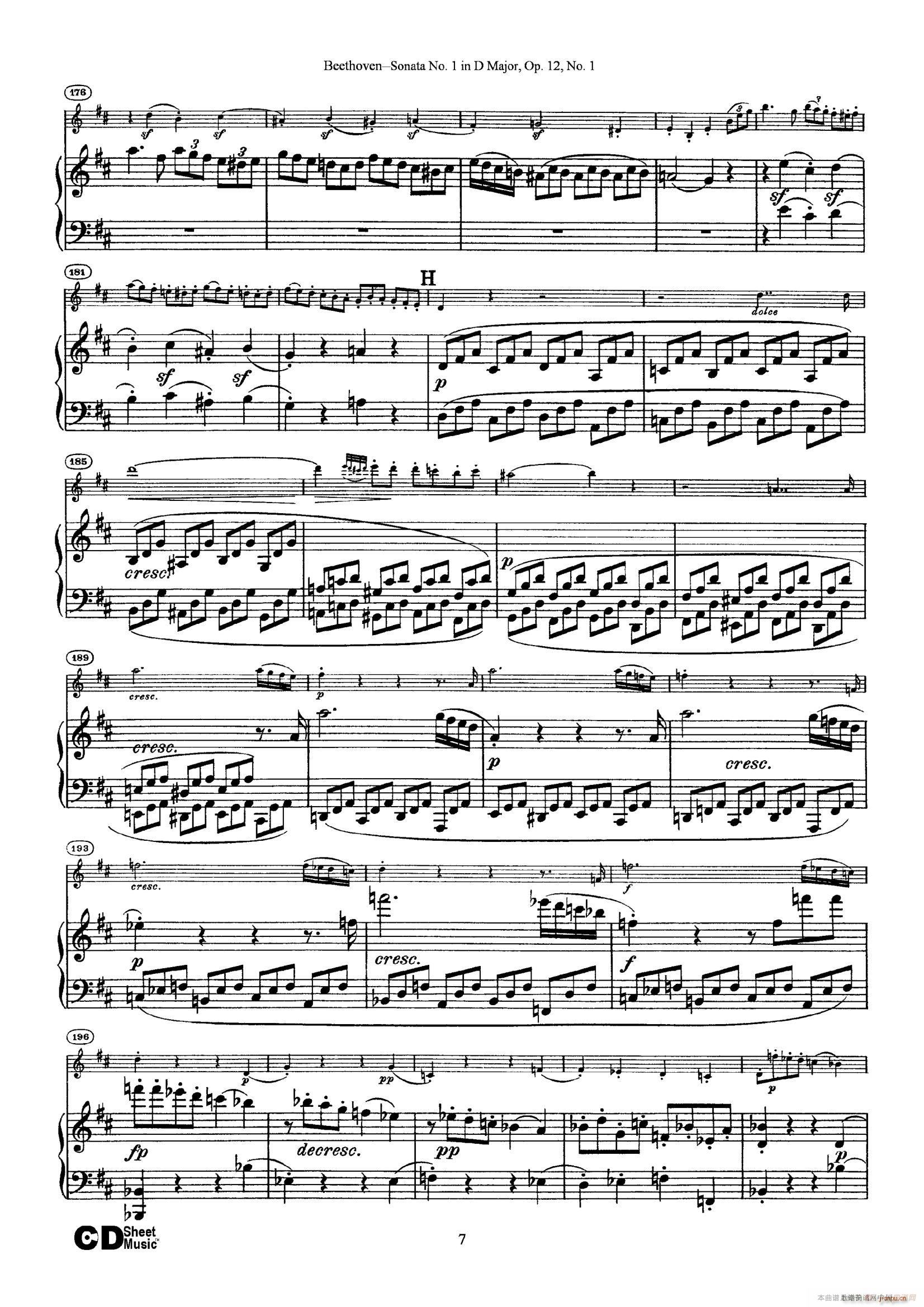 D{һСQ Sonata No 1 in D Major Op 12 No 1 ٰ(V)7
