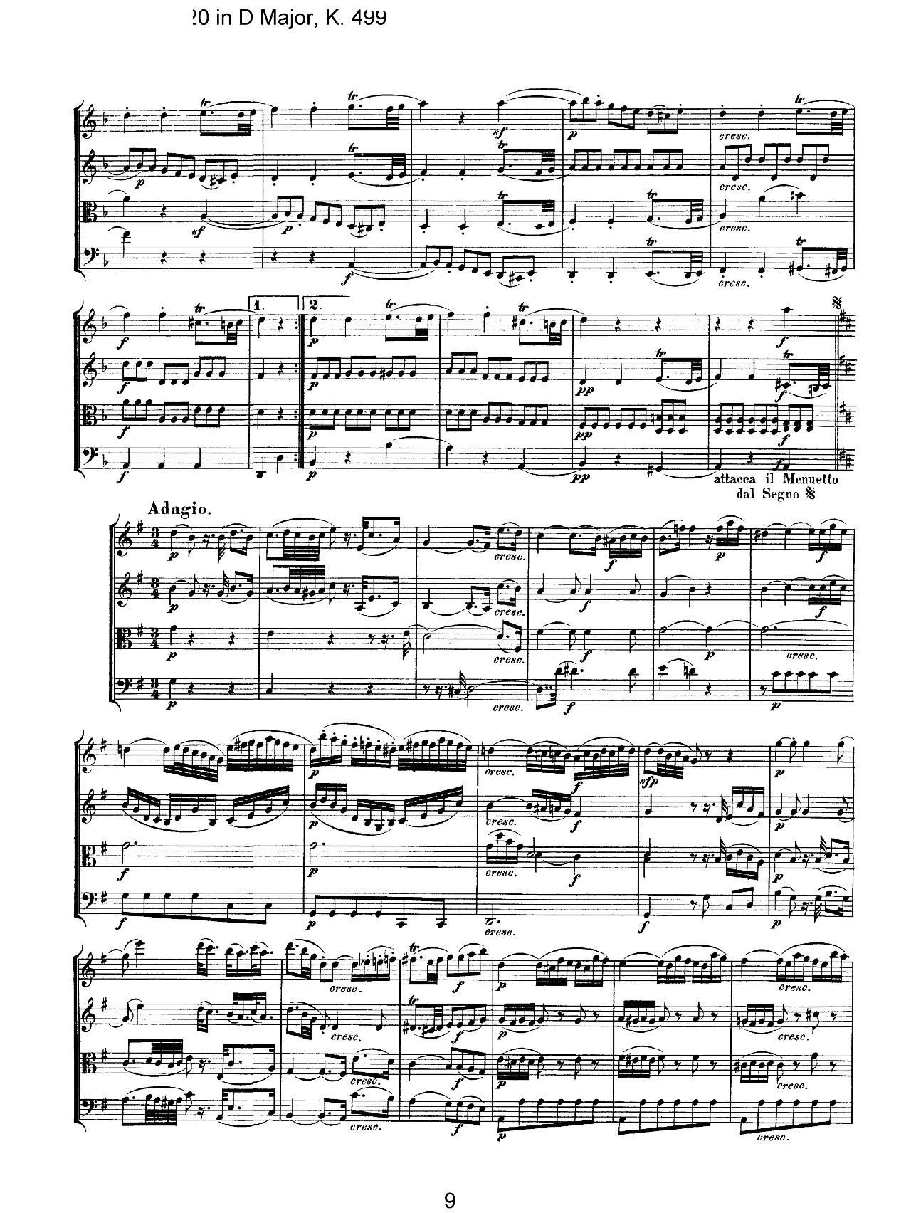 Mozart Quartet No 20 in D Major K 499(V)9