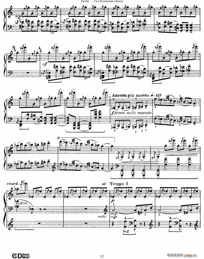 Bartok SZ 43 Two romanian dances op8a(V)12