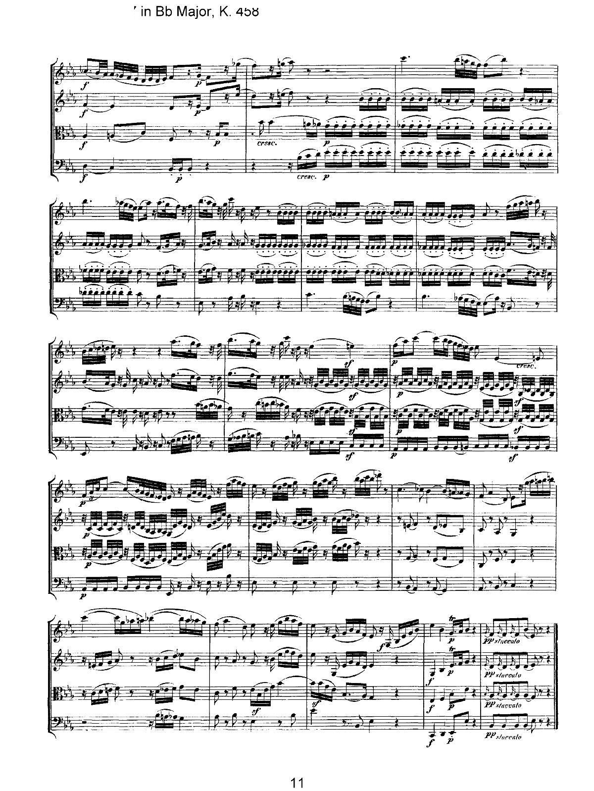 Mozart Quartet No 17 in Bb Major K 458(V)11