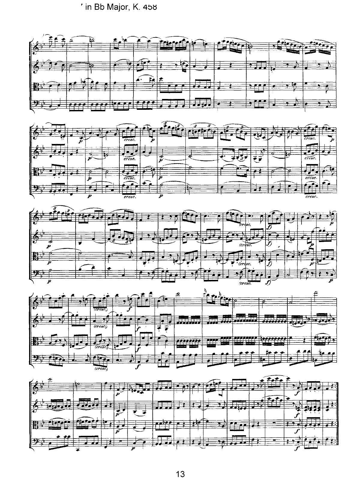 Mozart Quartet No 17 in Bb Major K 458(V)13