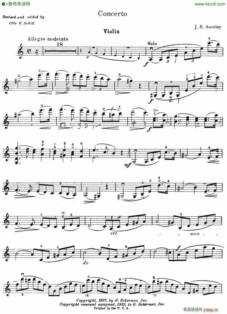 Accolay Jean Baptiste Violin Concerto vl part(V)1