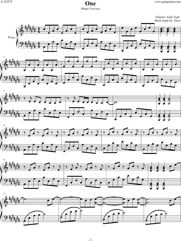 One (Piano Version)(V)1