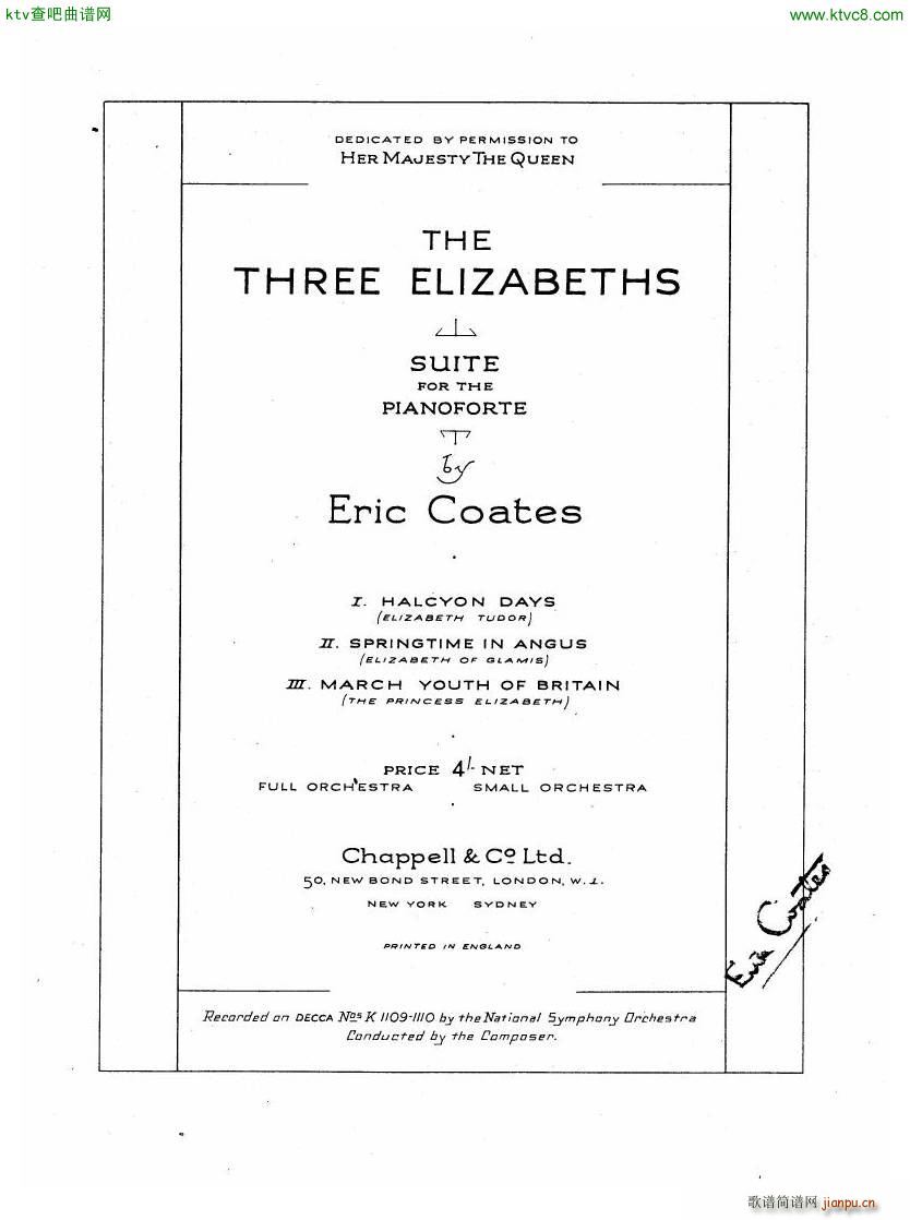 Coates The Three Elizabeths Piano Suite(V)1