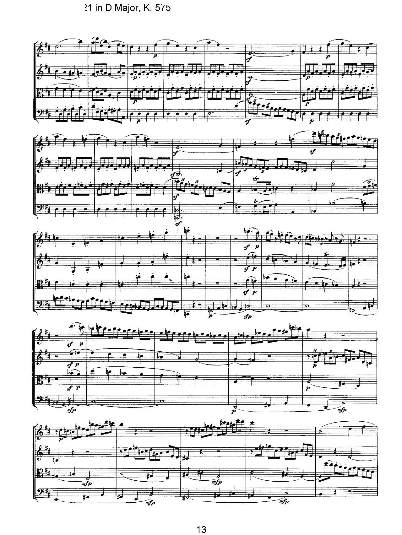 Mozart Quartet No 21 in D Major K 575(V)13
