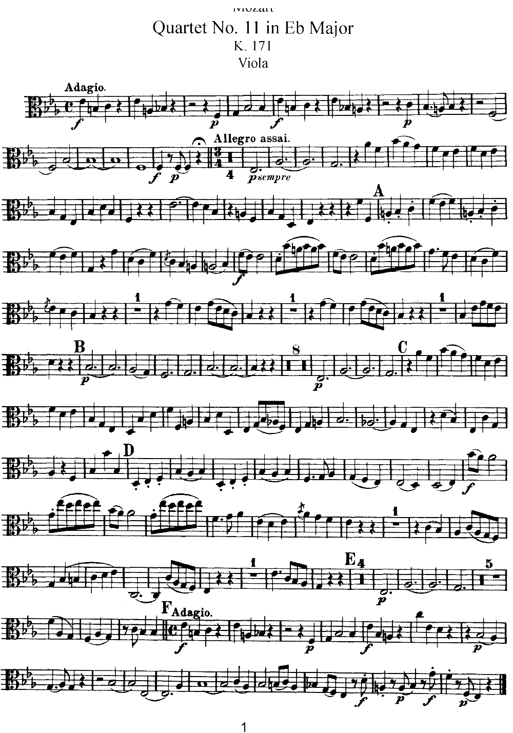 Mozart Quartet No 11 in Eb Major K 171 Viola(ʮּ)1