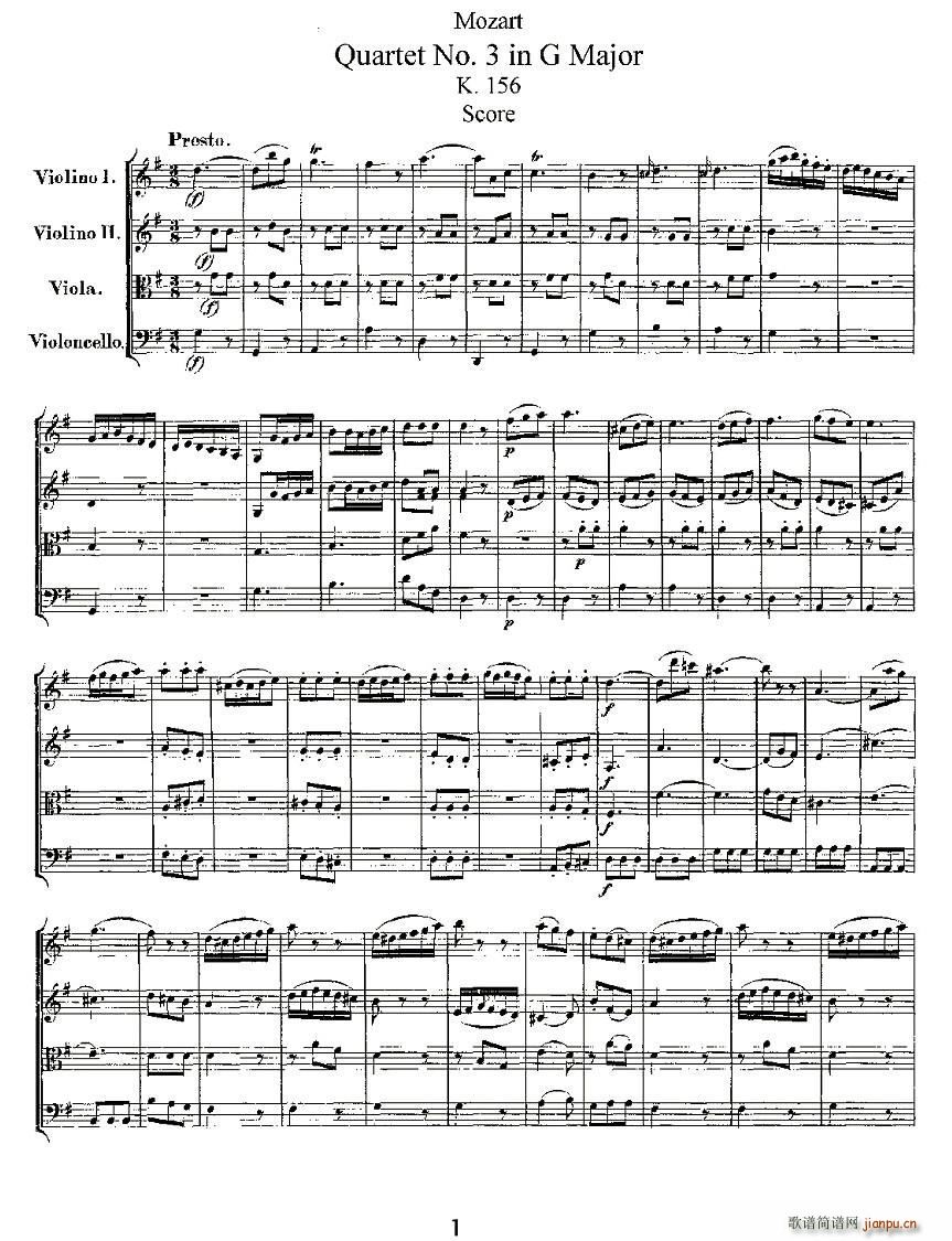 Quartet No 3 in G Major K 156 G{Ҙ(l )(V)1