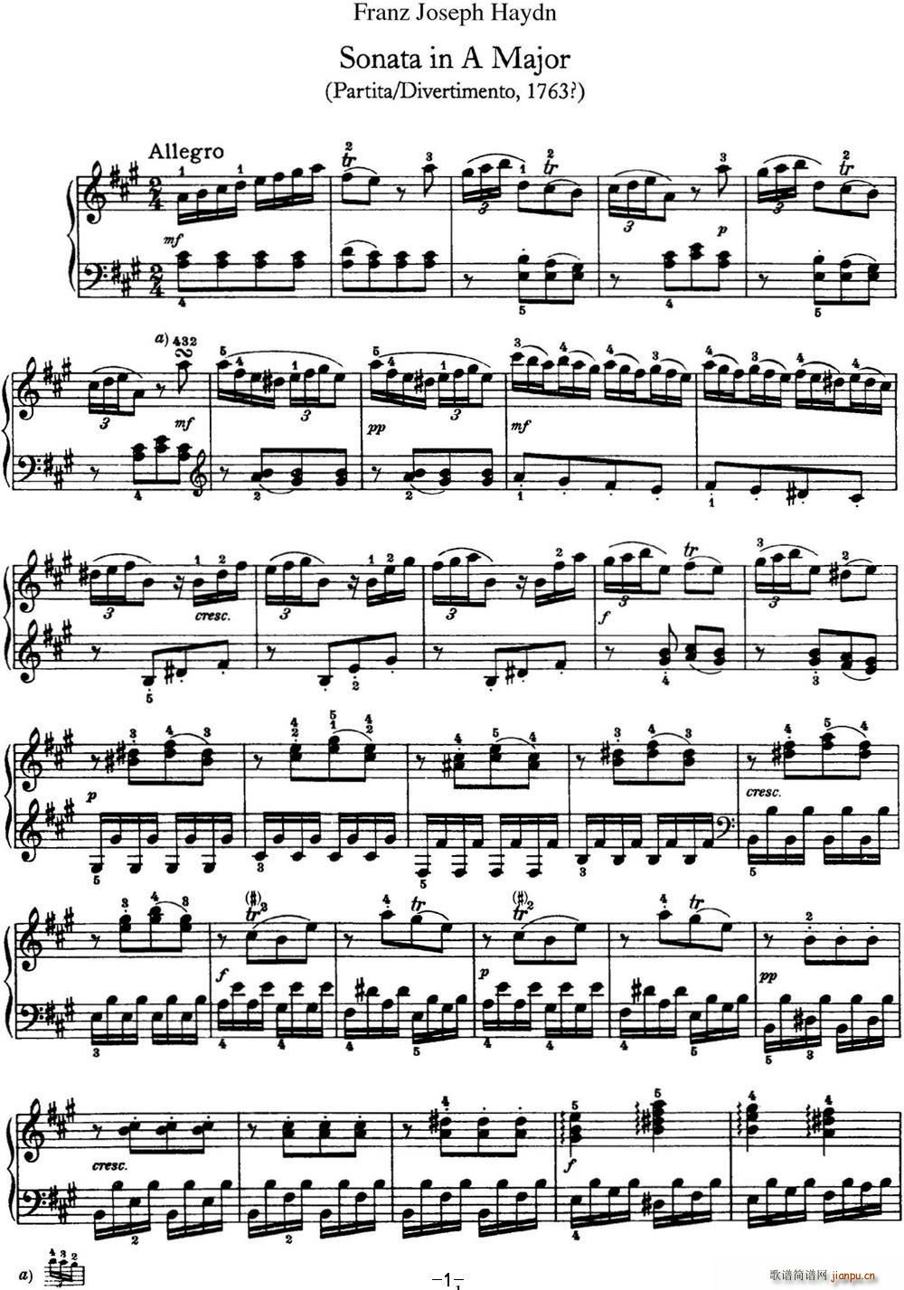 D Q Hob XVI 5 Divertimento A major(V)1