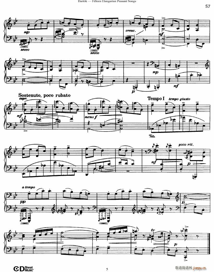 Bartok SZ 71 Fifteen Hungarian Peasant Songs Piano(V)5