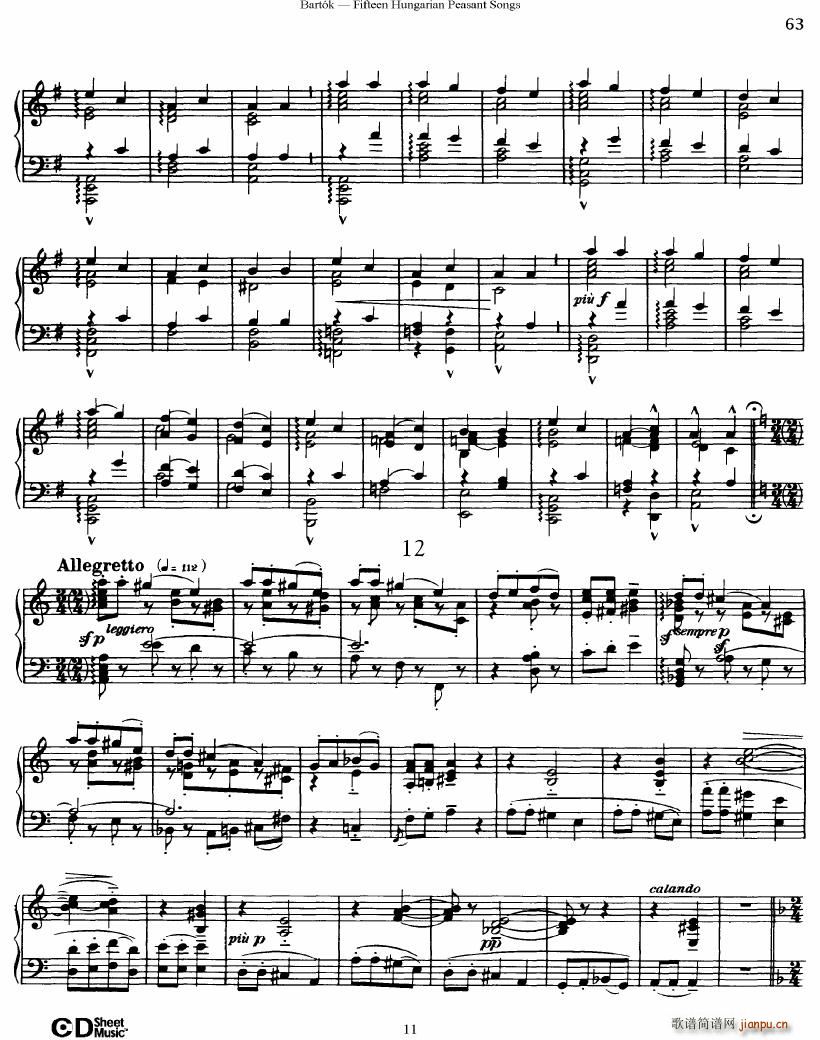Bartok SZ 71 Fifteen Hungarian Peasant Songs Piano(V)11
