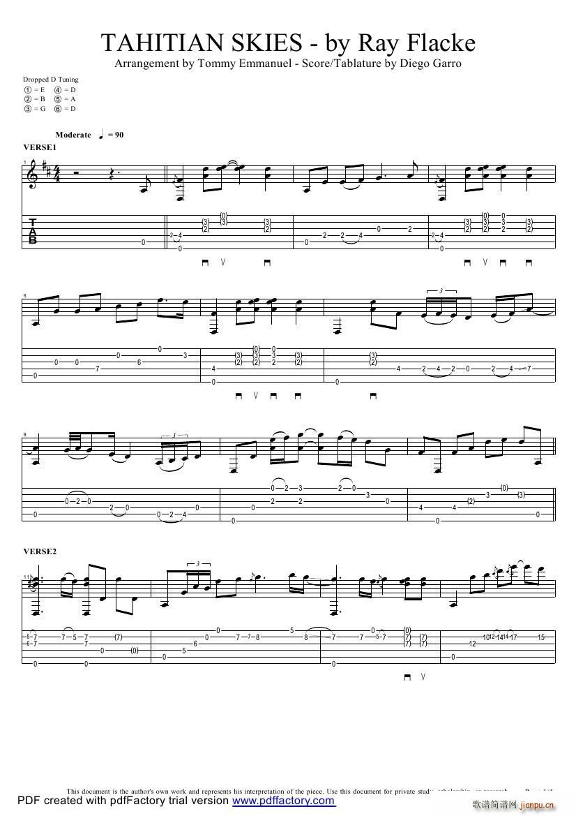 tommy emmanuel tahitian skies with score ָ(V)1
