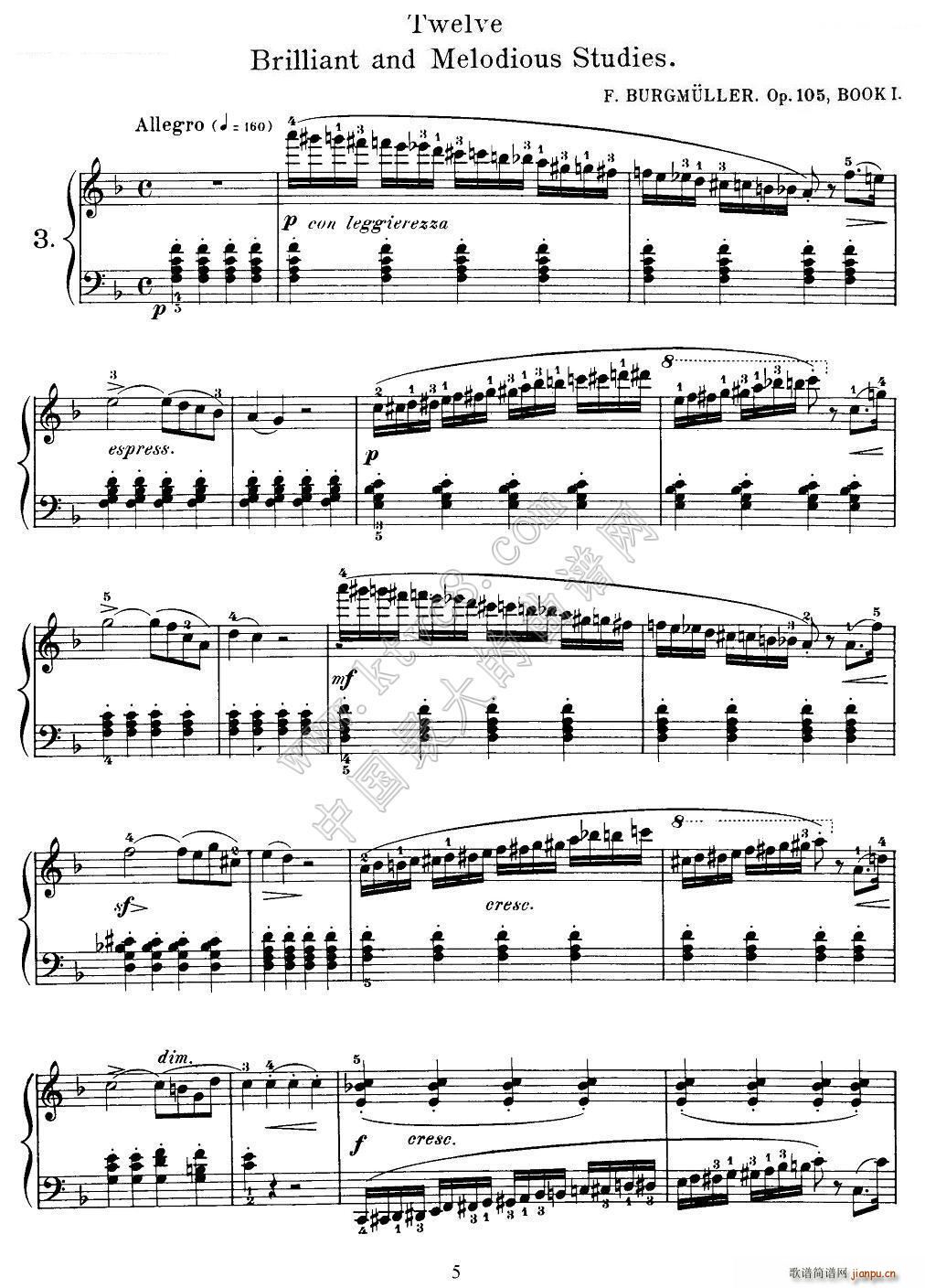 Burgmuller 12 Brillian and Melodious Studies 3(V)1