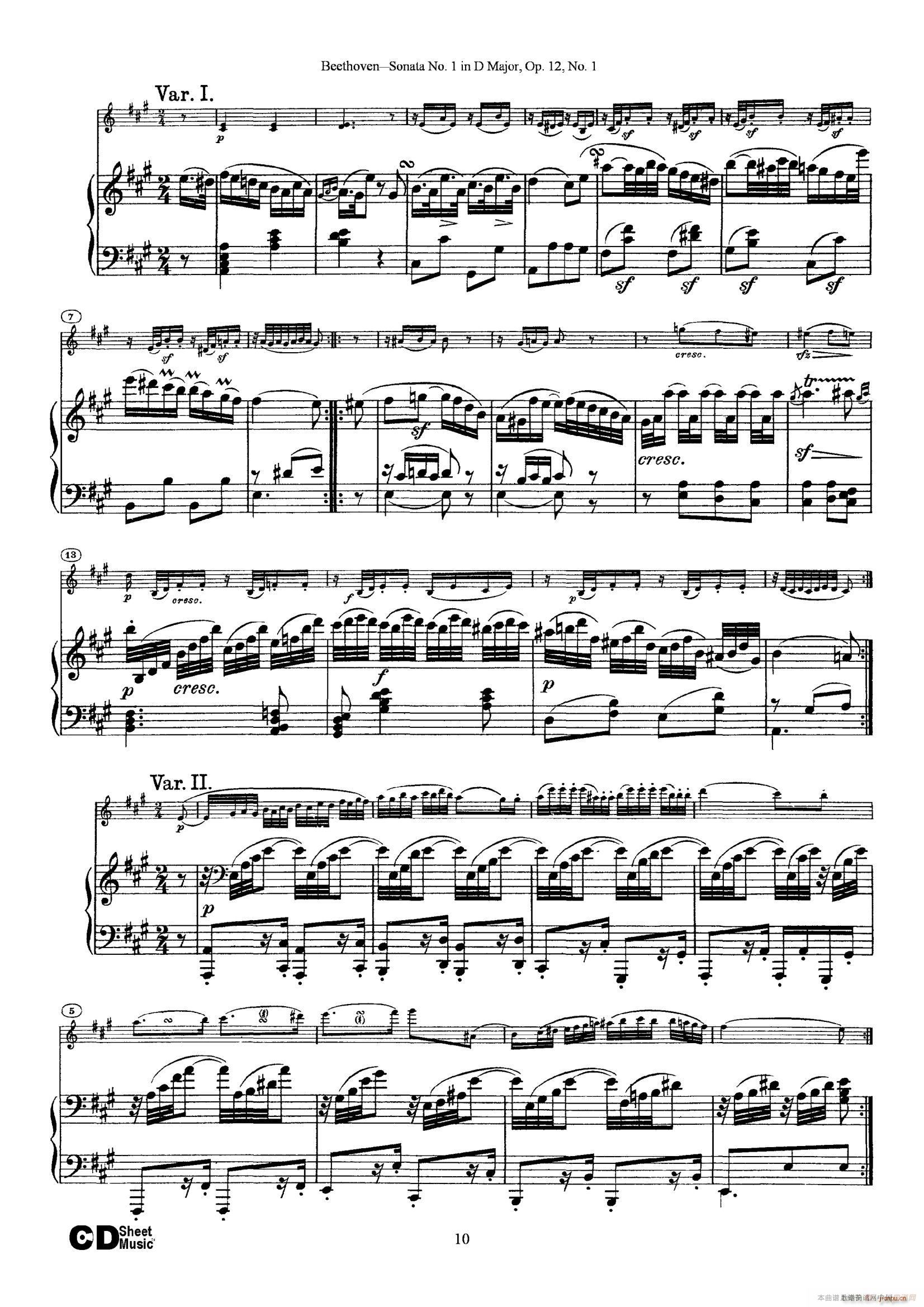 D{һСQ Sonata No 1 in D Major Op 12 No 1 ٰ(V)10