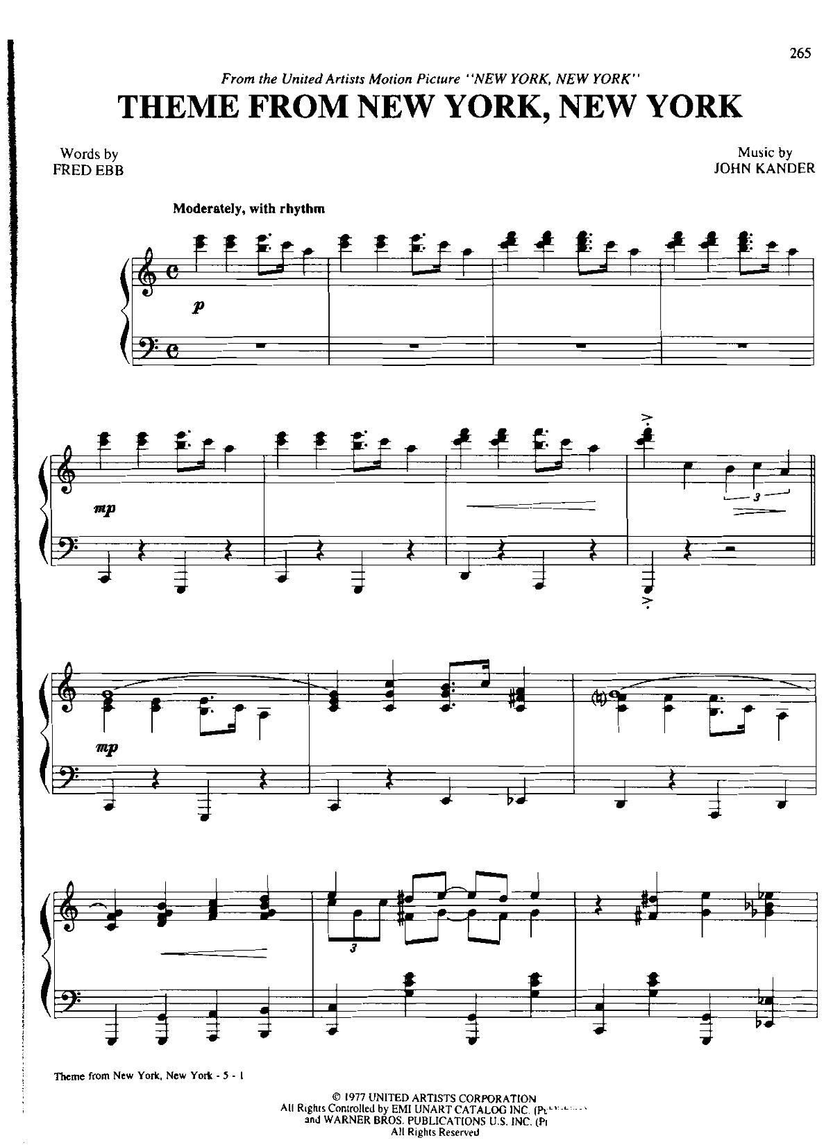THEME FROM NEW YORK NEW YORK Dan Coates { (V)1