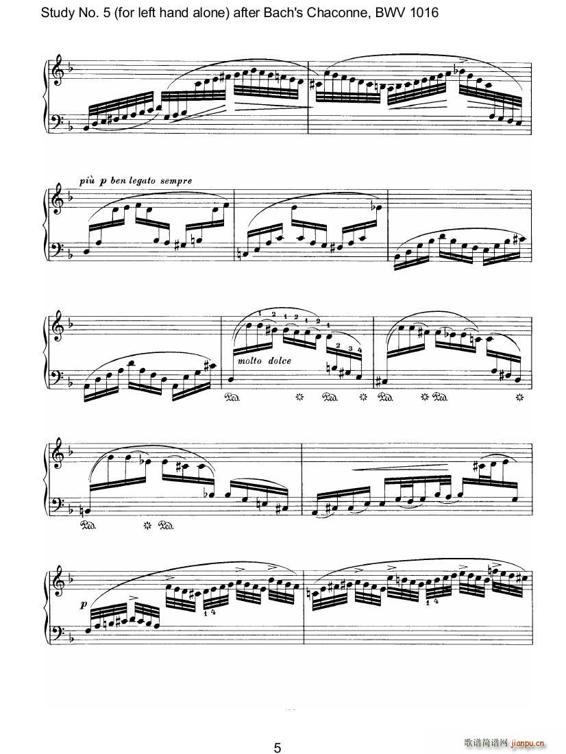 Bach Brahms BWV1016 Chaconne as Etude 5 left hand(V)9