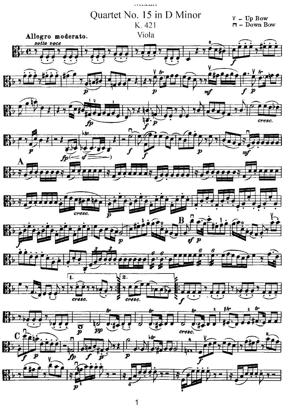 Mozart Quartet No 15 in D Minor K 421 Viola(ʮּ)1