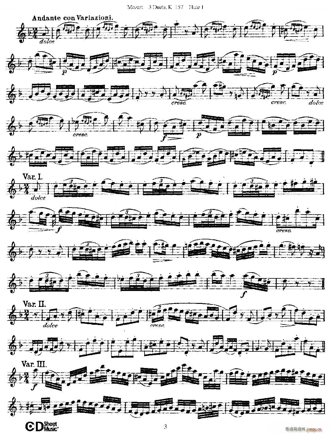 3 Duets K 157 ֮һL(chng)  K157̖ ~(ѺV)3