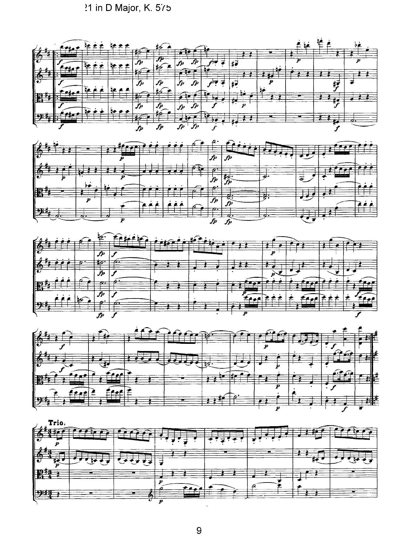 Mozart Quartet No 21 in D Major K 575(V)9
