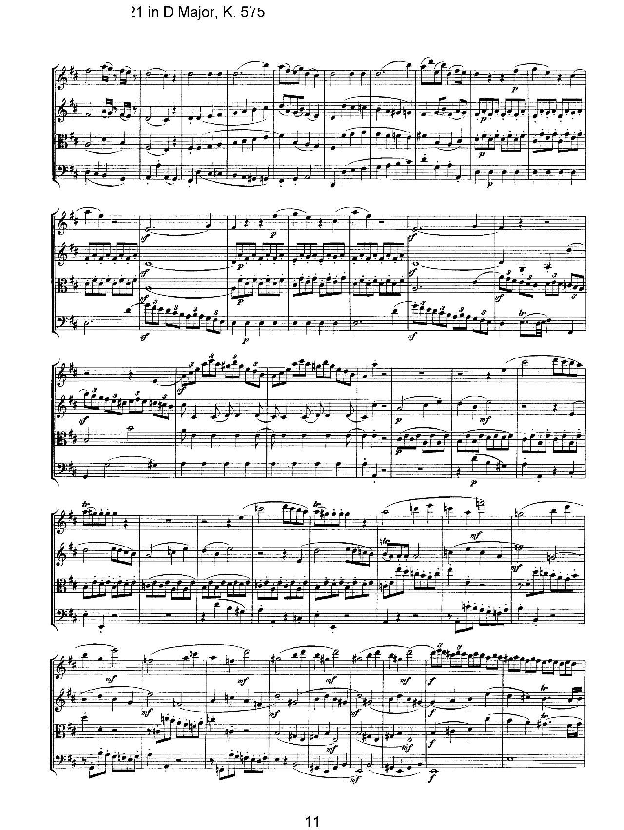 Mozart Quartet No 21 in D Major K 575(V)11