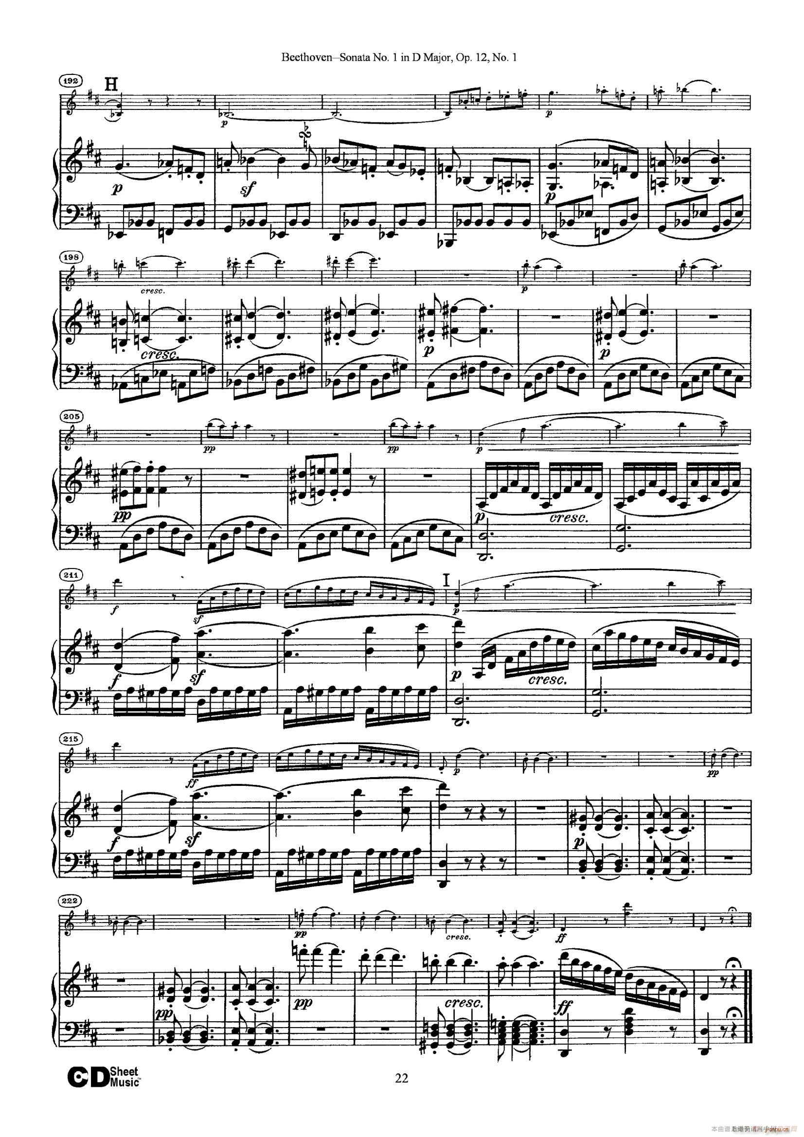 D{һСQ Sonata No 1 in D Major Op 12 No 1 ٰ(V)22