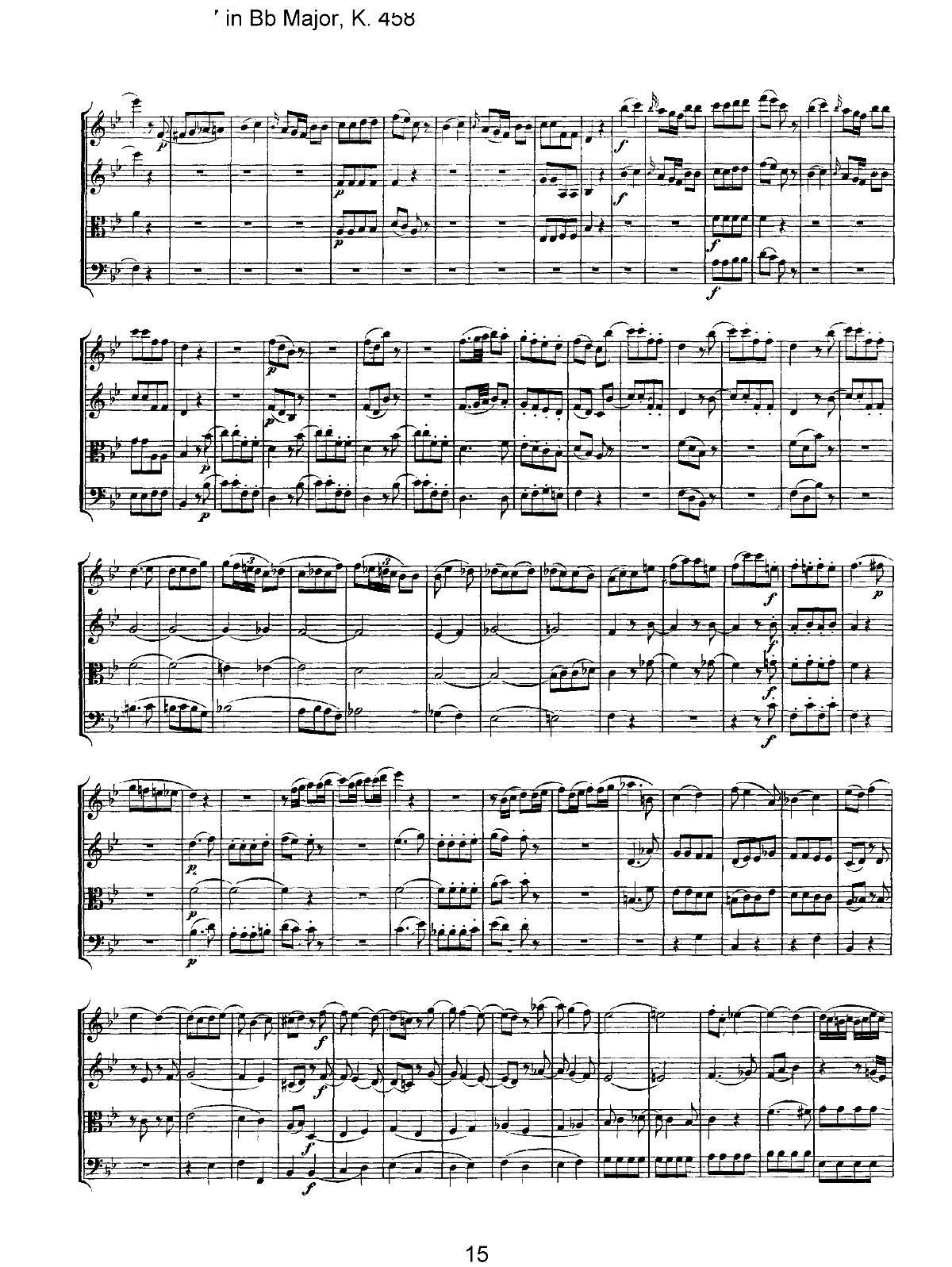 Mozart Quartet No 17 in Bb Major K 458(V)15