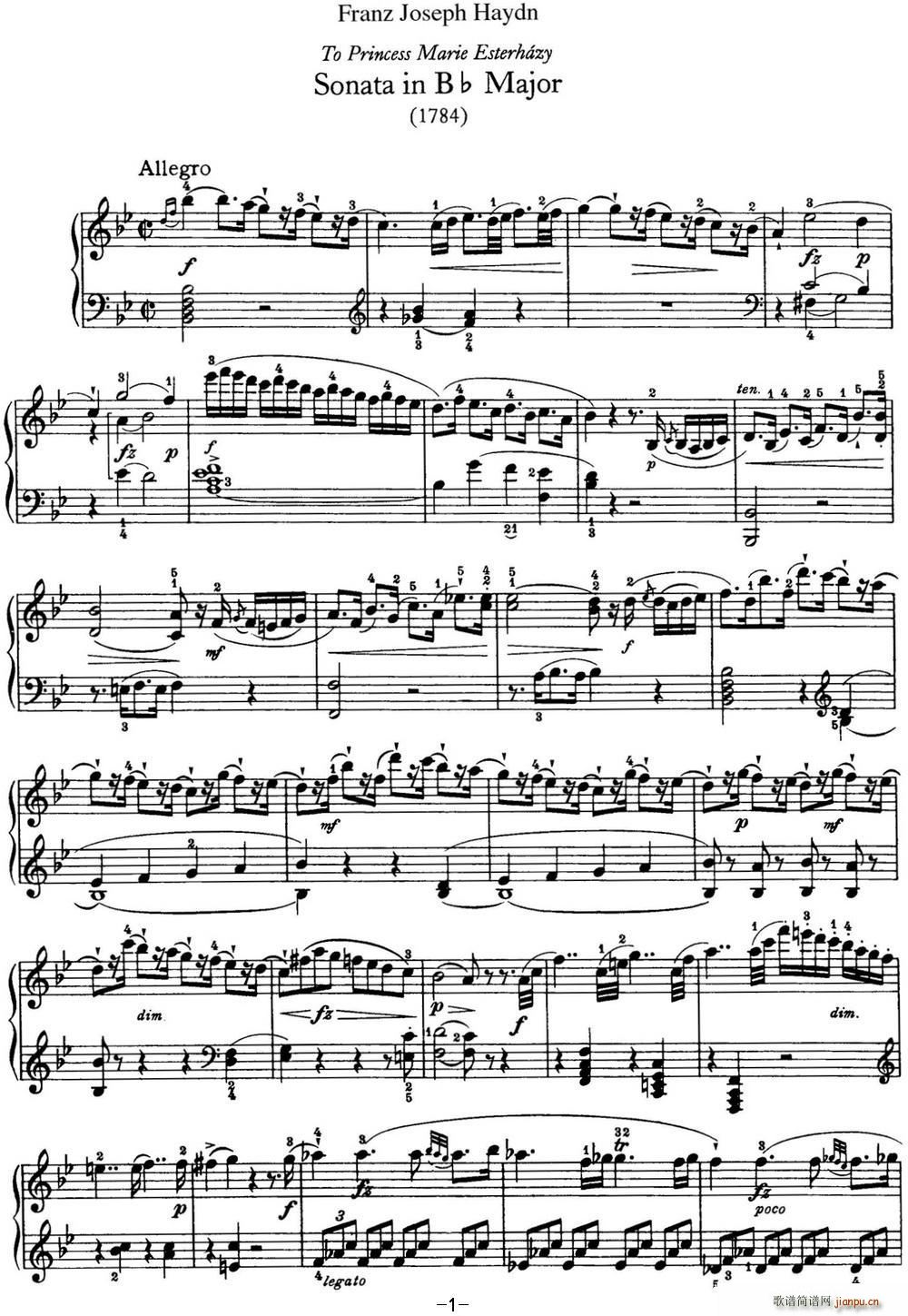 D Q Hob XVI 41 in B flat major(V)1