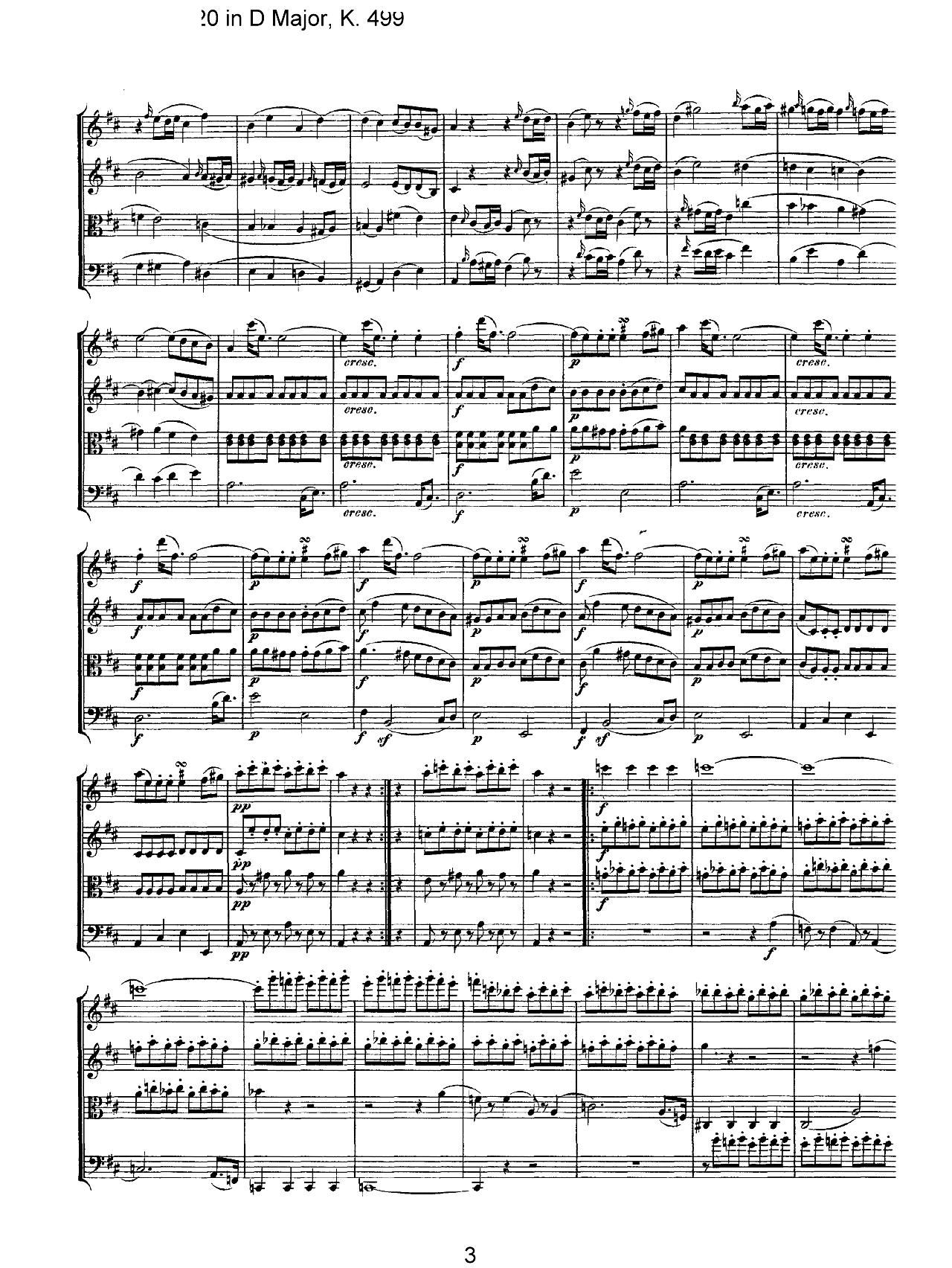 Mozart Quartet No 20 in D Major K 499(V)3