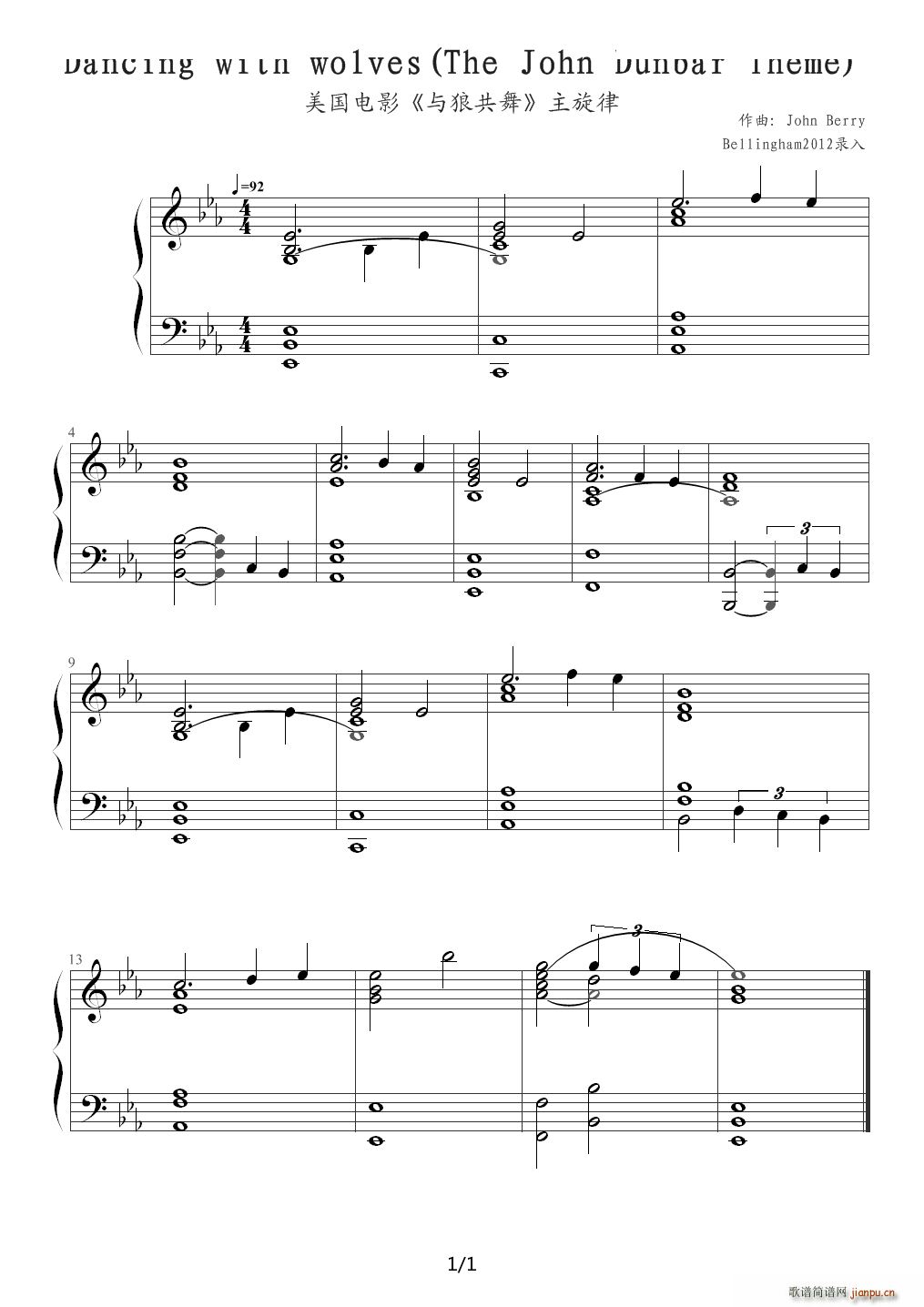 Dancing with wolves The John Dunbar Theme E{(V)1