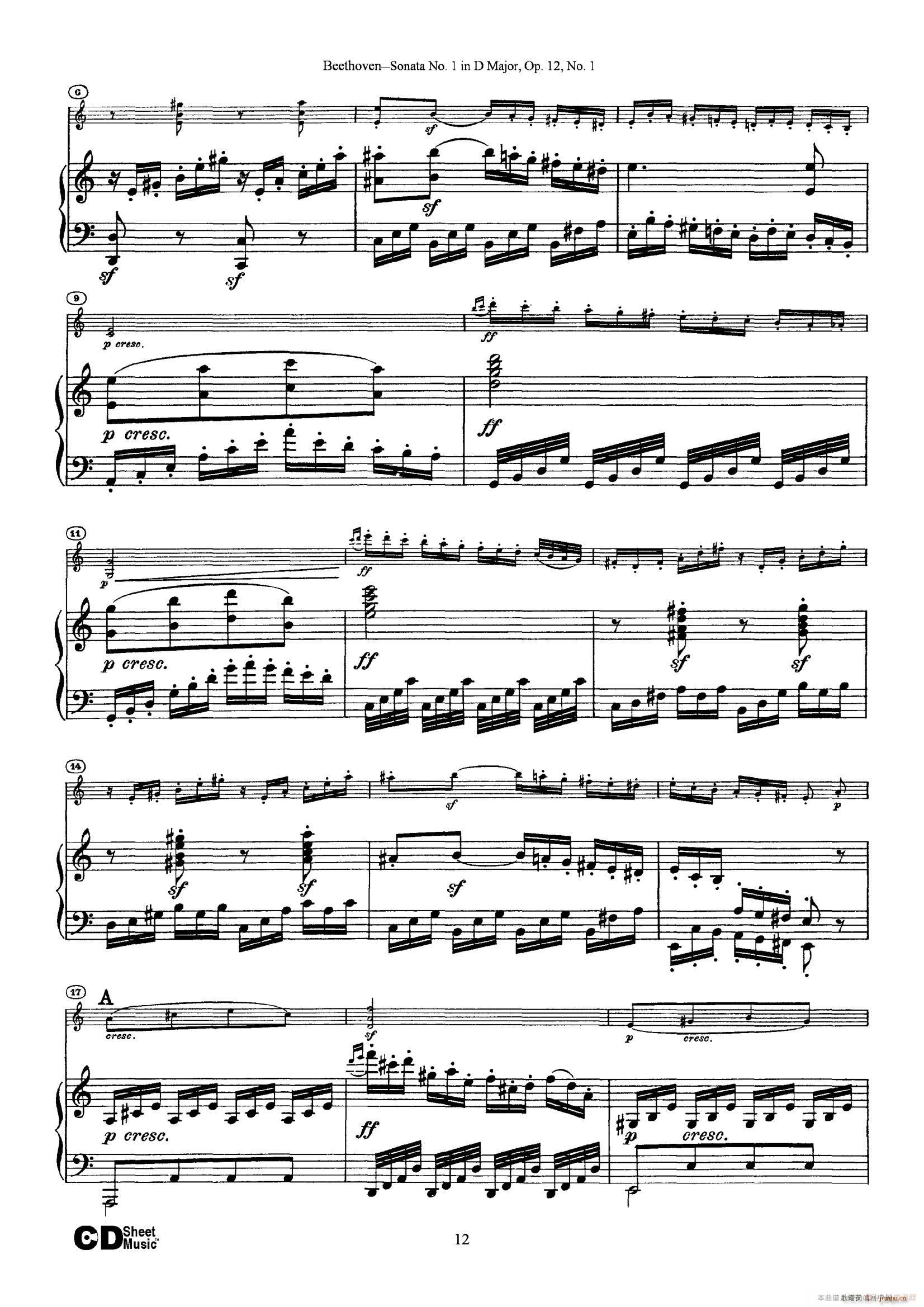 D{һСQ Sonata No 1 in D Major Op 12 No 1 ٰ(V)12
