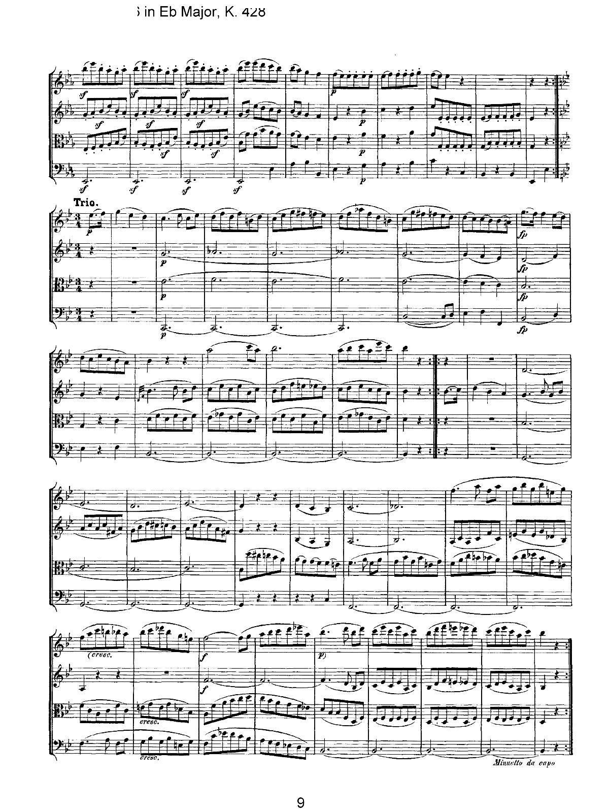 Mozart Quartet No 16 in Eb Major K 428(V)9