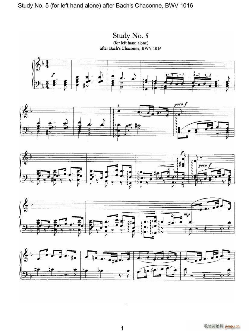 Bach Brahms BWV1016 Chaconne as Etude 5 left hand(V)1