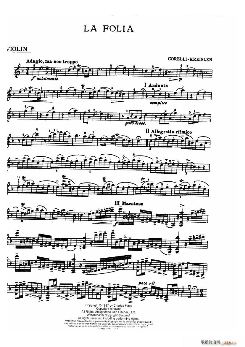 Corelli La folia for Violin(V)1