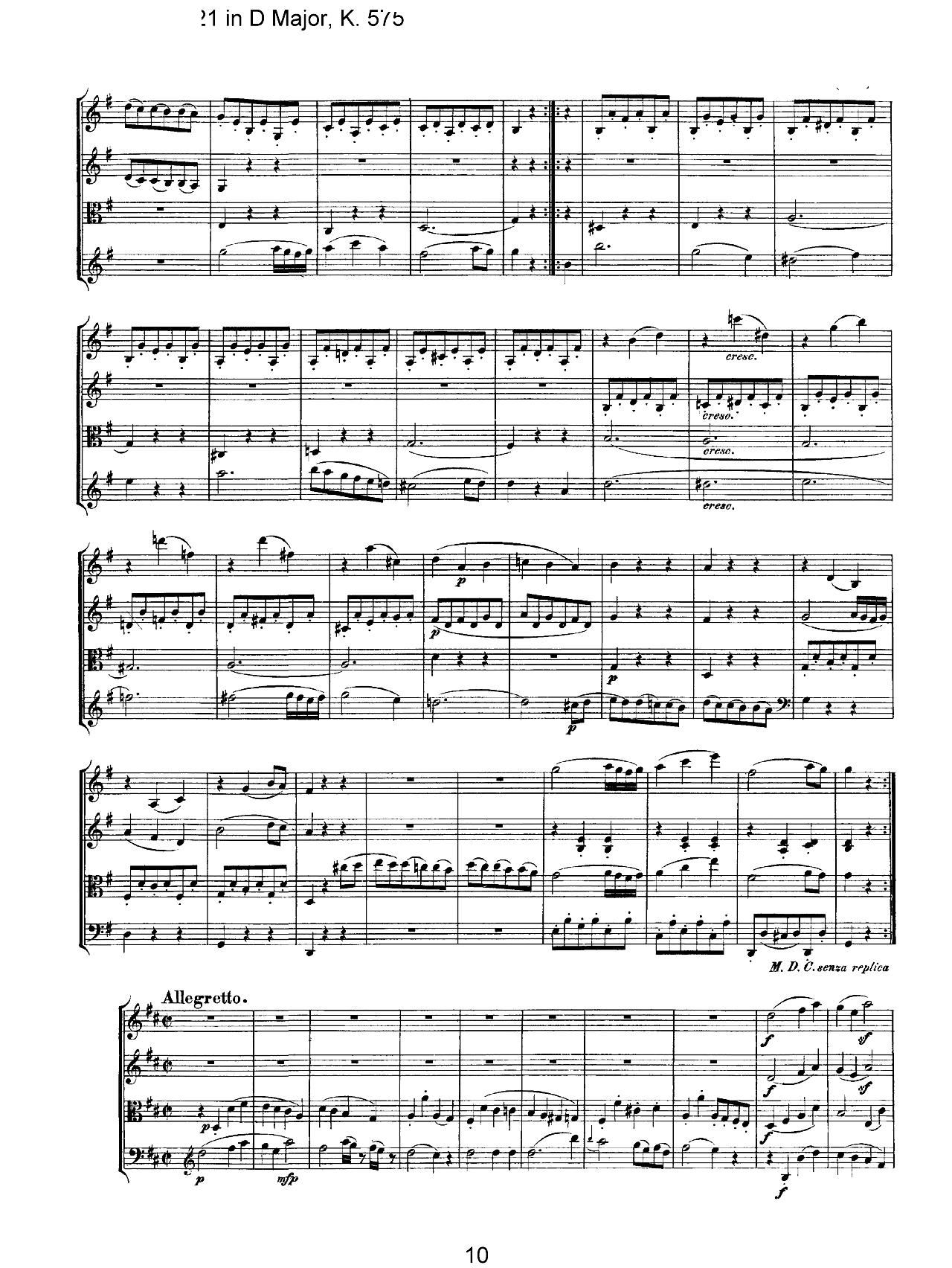 Mozart Quartet No 21 in D Major K 575(V)10