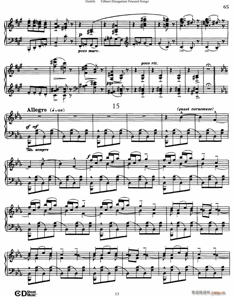 Bartok SZ 71 Fifteen Hungarian Peasant Songs Piano(V)13