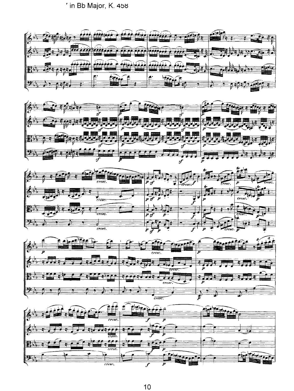 Mozart Quartet No 17 in Bb Major K 458(V)10