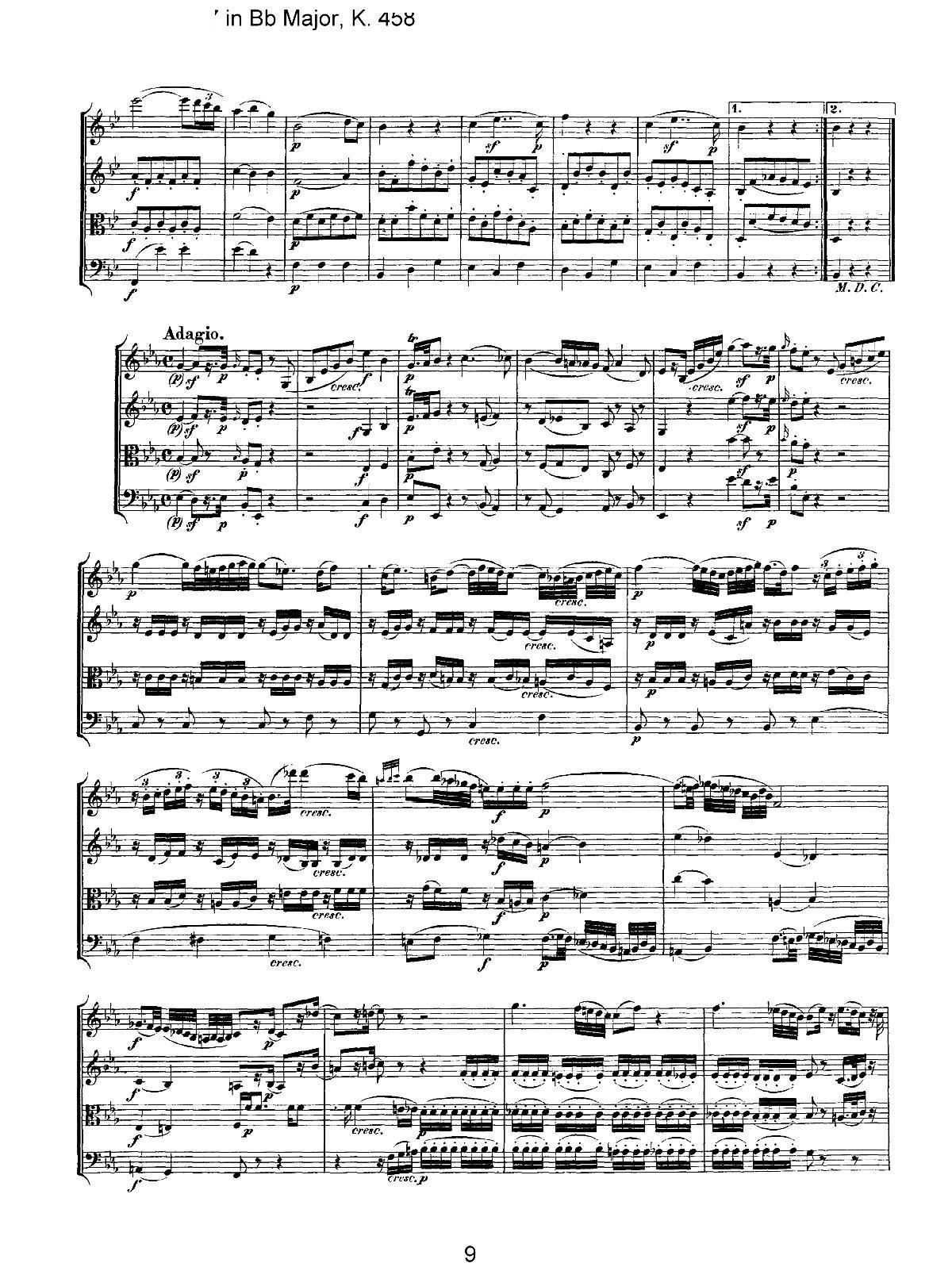 Mozart Quartet No 17 in Bb Major K 458(V)9