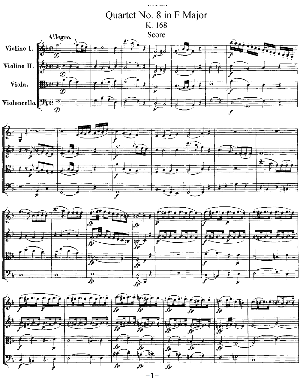 Mozart Quartet No 8 in F Major K 168(V)1