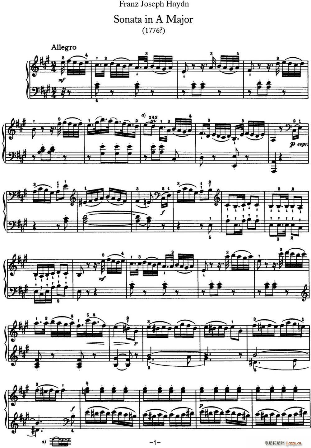 D Q Hob XVI 30 in A major(V)1
