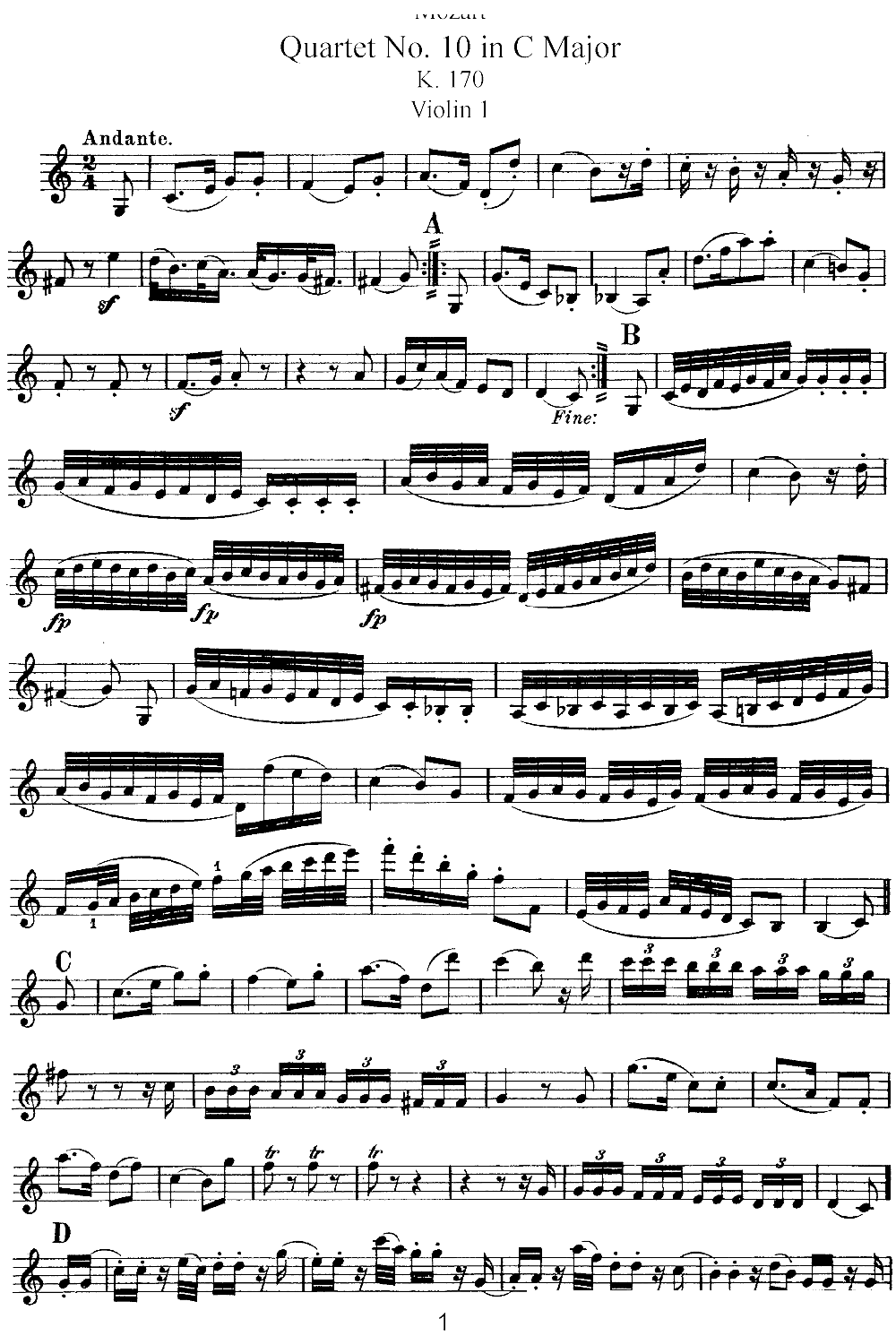 Mozart Quartet No 10 in C Major K 170 Violin 1(ʮּ)1