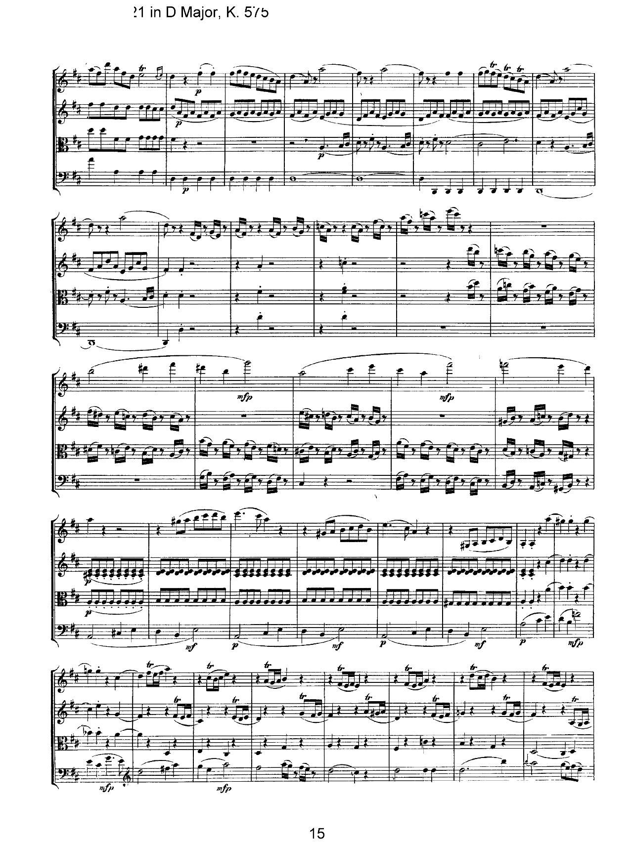 Mozart Quartet No 21 in D Major K 575(V)15