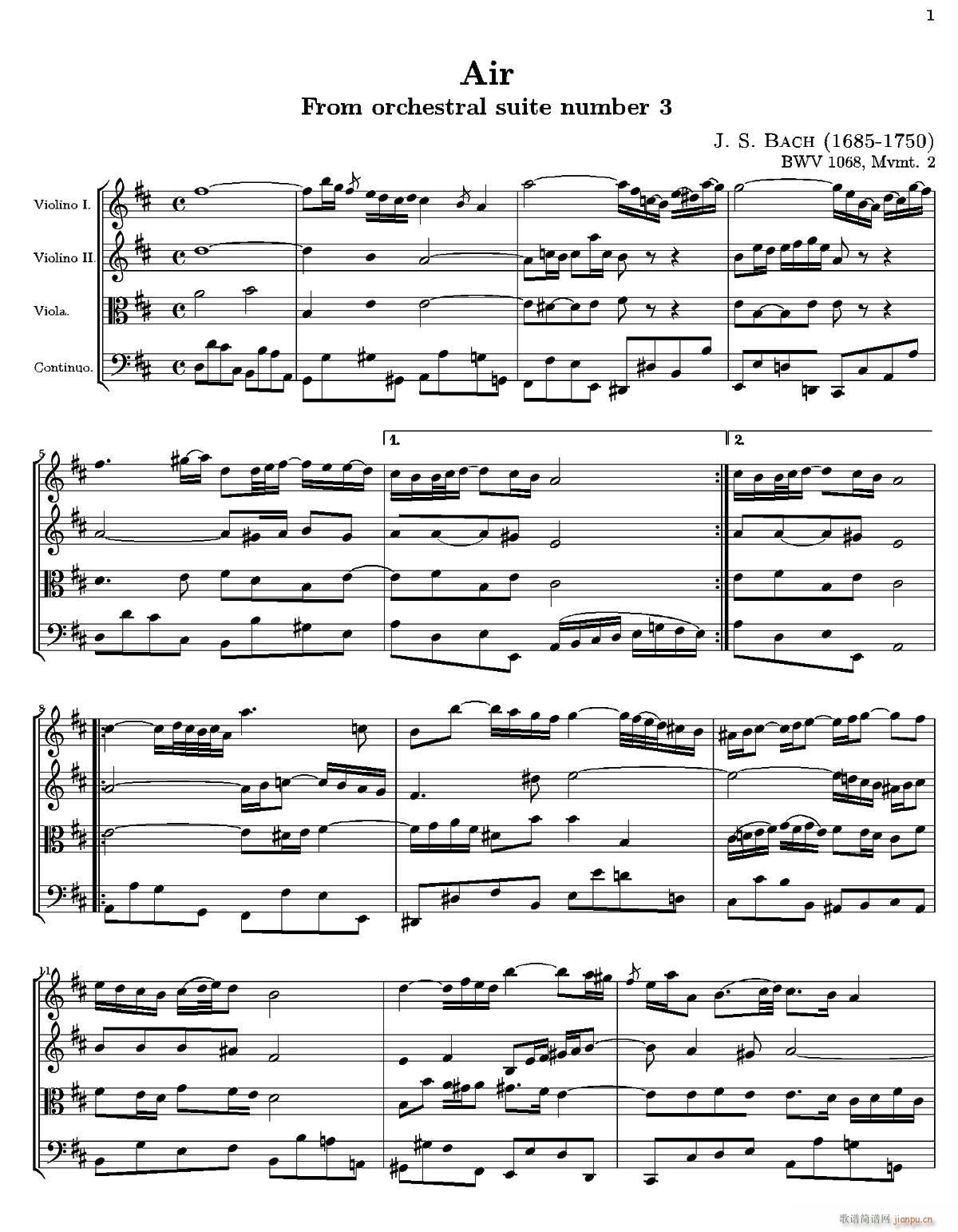 Air From orchestral suite number 3 BWV1068 Ҙ(l )(V)1
