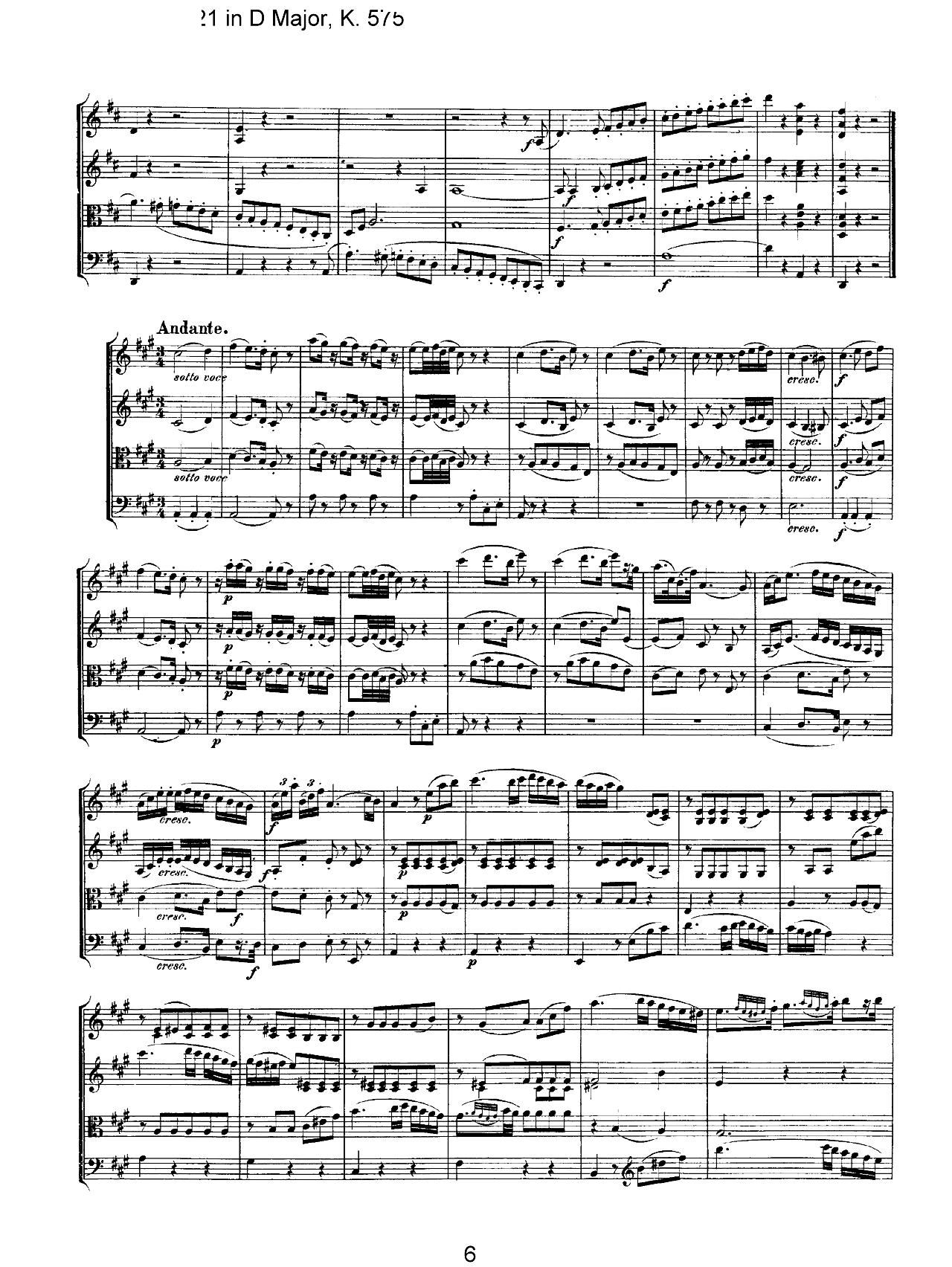 Mozart Quartet No 21 in D Major K 575(V)6