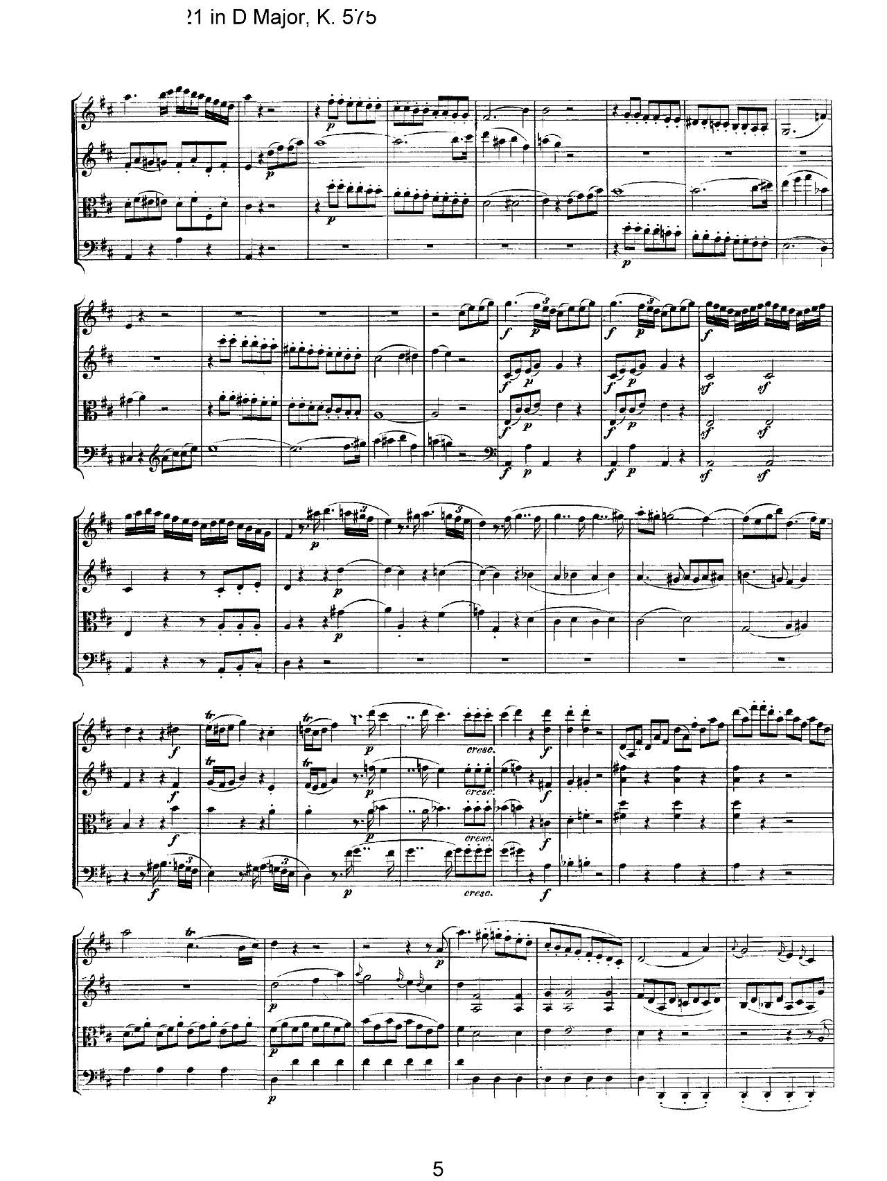 Mozart Quartet No 21 in D Major K 575(V)5