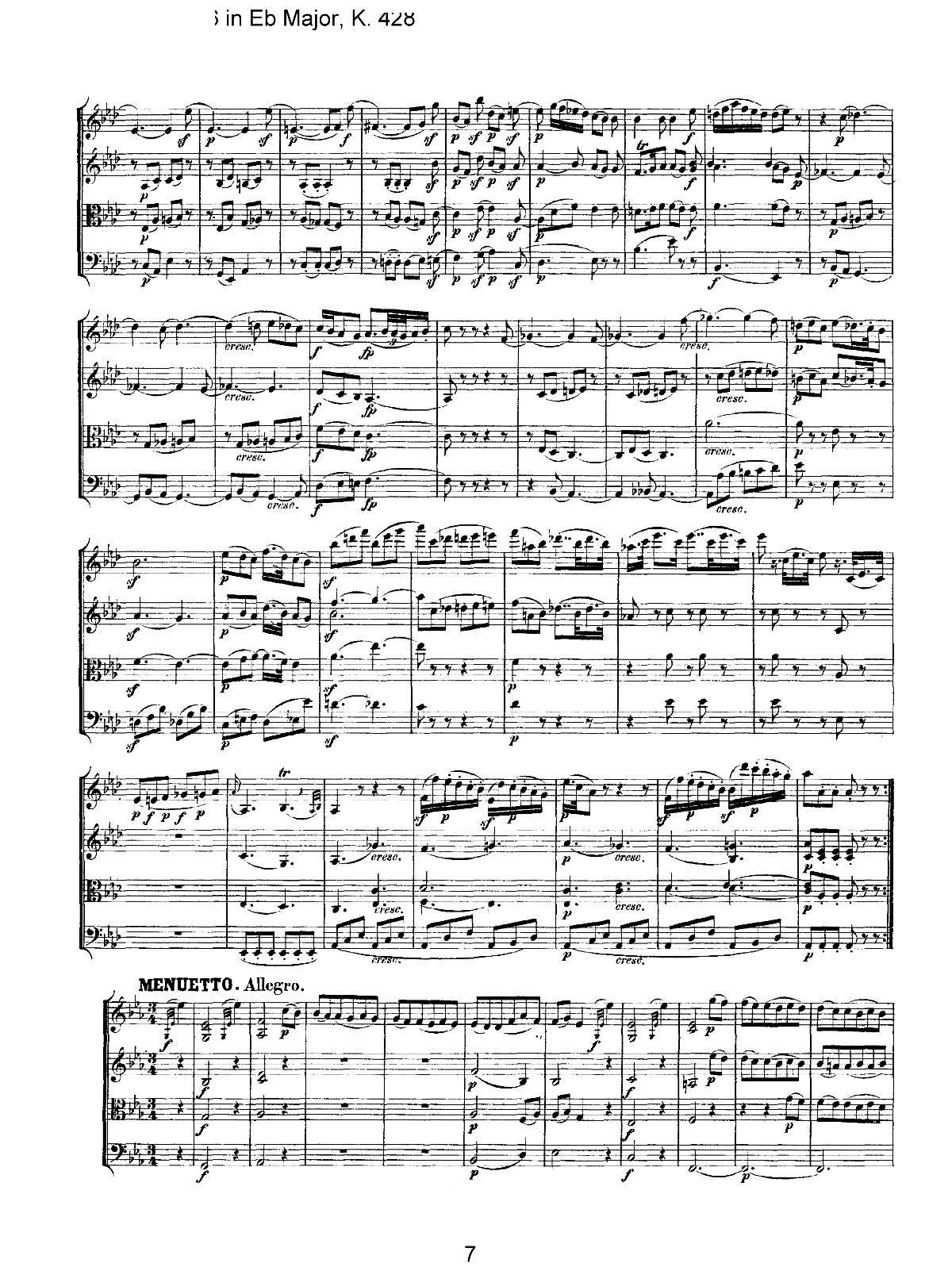 Mozart Quartet No 16 in Eb Major K 428(V)7